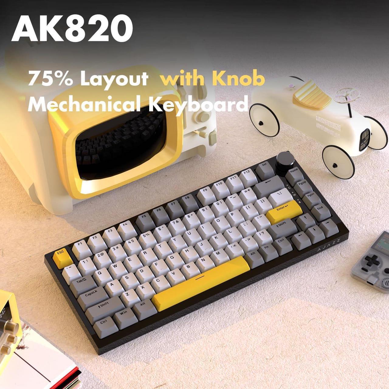 Main image of FirstBlood AK820 75% Wired RGB Gasket Mechanical Keyboard with Volume Knob, South Facing LED, Poron Foam, PBT Keycaps, Custom Programmable Hot-Swap Keyboard