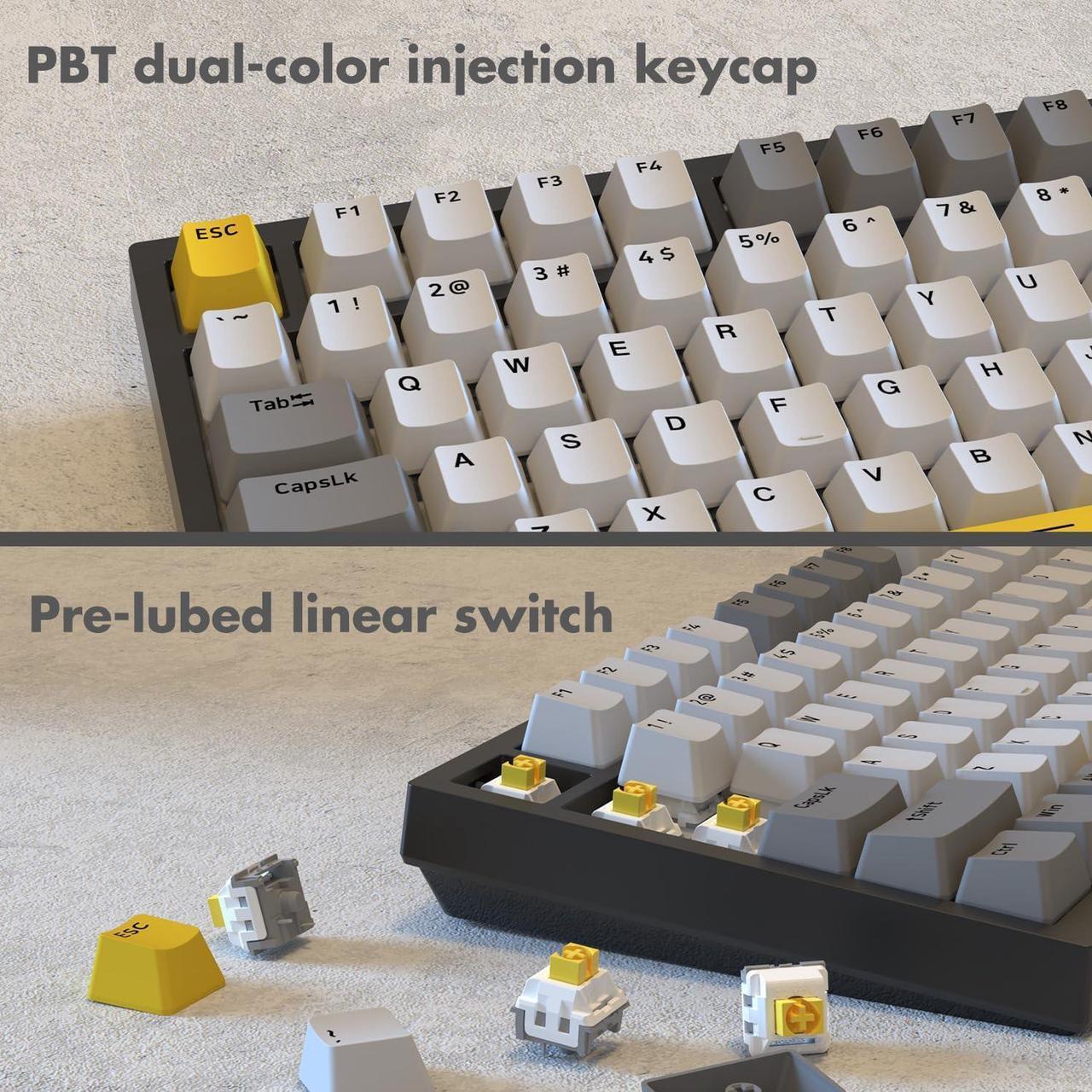 Alt view image 4 of 6 - FirstBlood AK820 75% Wired RGB Gasket Mechanical Keyboard with Volume Knob, South Facing LED, Poron Foam, PBT Keycaps, Custom Programmable Hot-Swap Keyboard