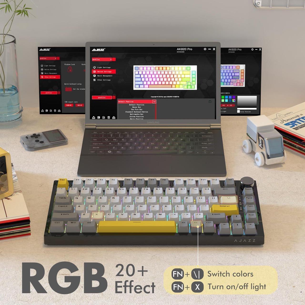 Alt view image 3 of 6 - FirstBlood AK820 75% Wired RGB Gasket Mechanical Keyboard with Volume Knob, South Facing LED, Poron Foam, PBT Keycaps, Custom Programmable Hot-Swap Keyboard