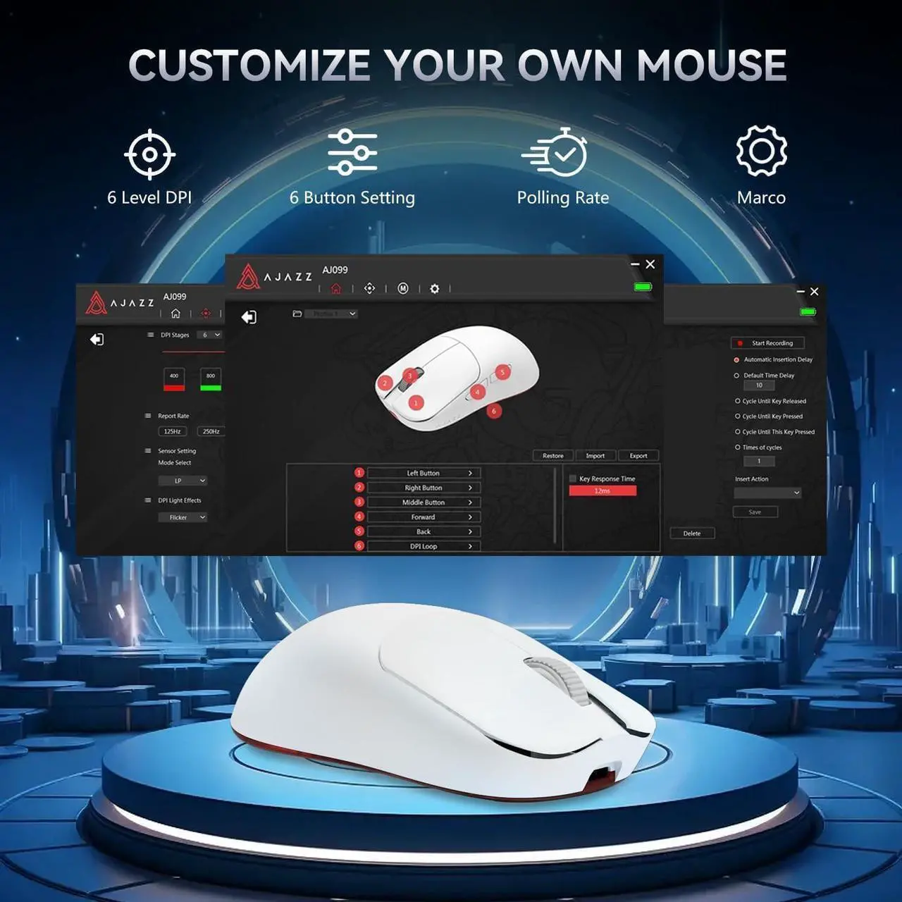 Alt view image 5 of 6 - FirstBlood AJ099 Ultralight Wireless Gaming Mouse, 54g Ultralight 2.4Ghz/Wired Computer Mouse, PAW3311 12000 DPI Optical Sensor, 200 Hours Battery Programmable Buttons, for Win/MAC PC Gamers