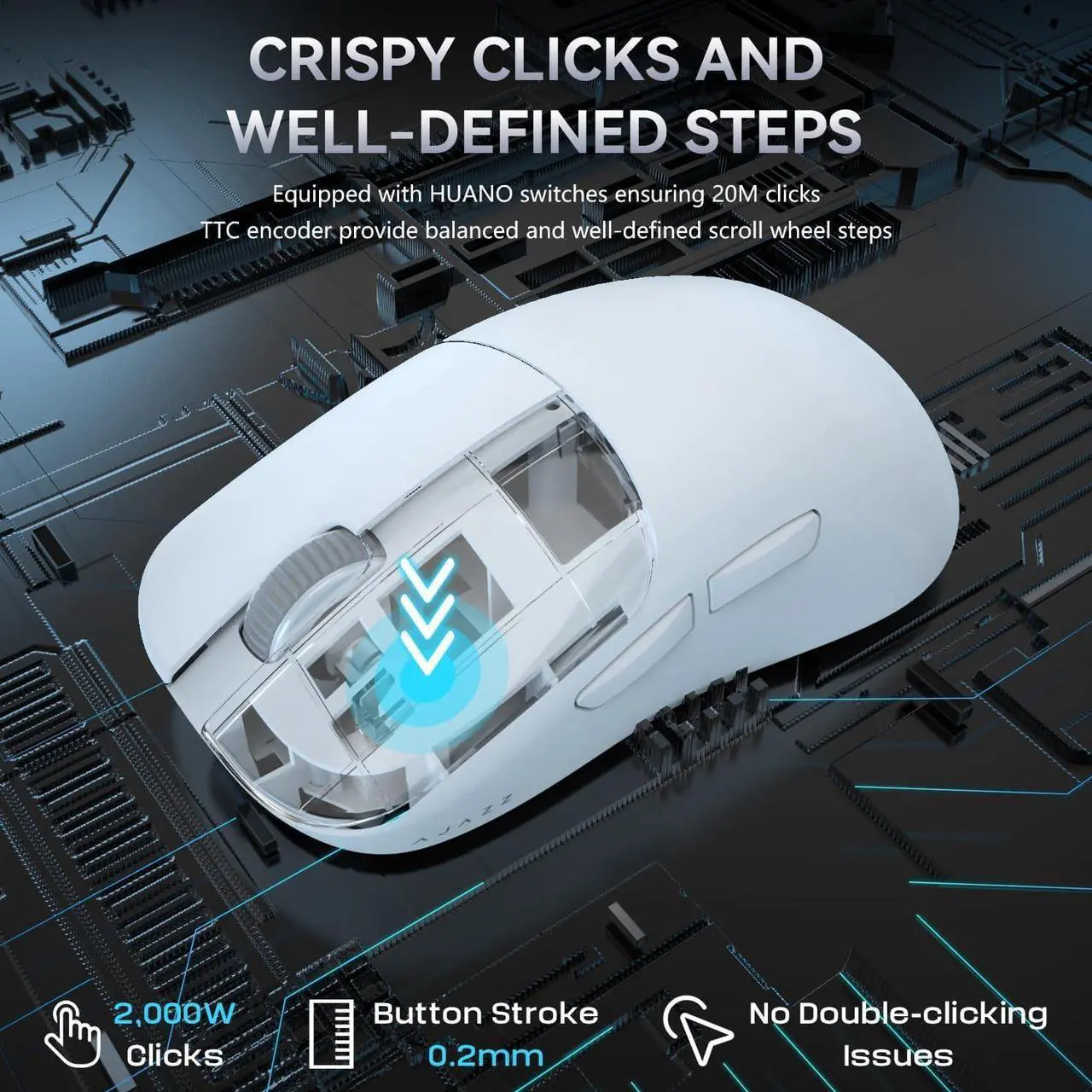 Alt view image 3 of 6 - FirstBlood AJ099 Ultralight Wireless Gaming Mouse, 54g Ultralight 2.4Ghz/Wired Computer Mouse, PAW3311 12000 DPI Optical Sensor, 200 Hours Battery Programmable Buttons, for Win/MAC PC Gamers