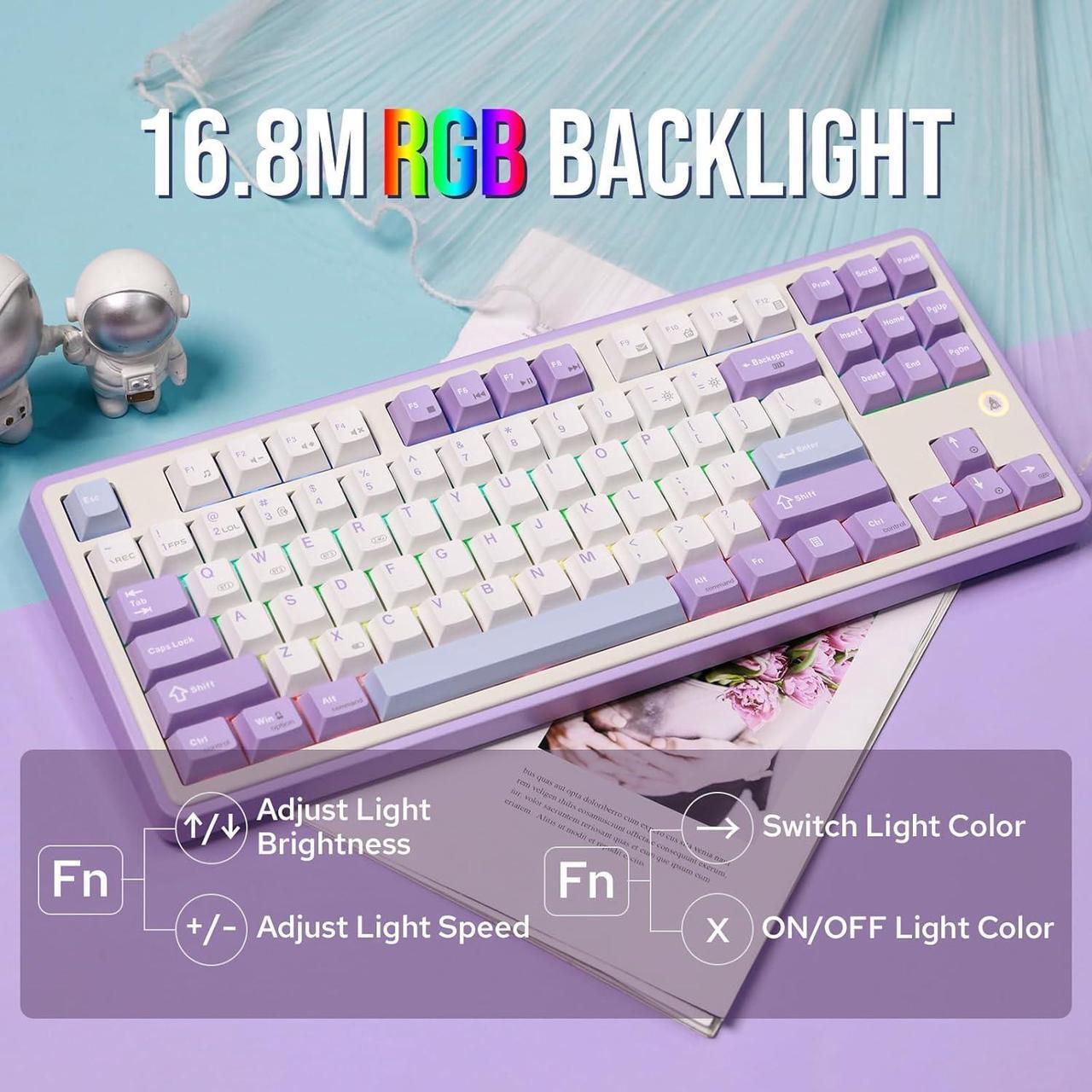 Alt view image 3 of 6 - FirstBlood AK870 Gasket Wireless Tri-Mode Gaming Keyboard, 87-Keys Compact TKL BT5.0/2.4GHz/USB-C Mechanical Keyboard with 5 Layers of Padding, Flexible Cutting PCB for Win/Mac (Purple, Gift Switch)