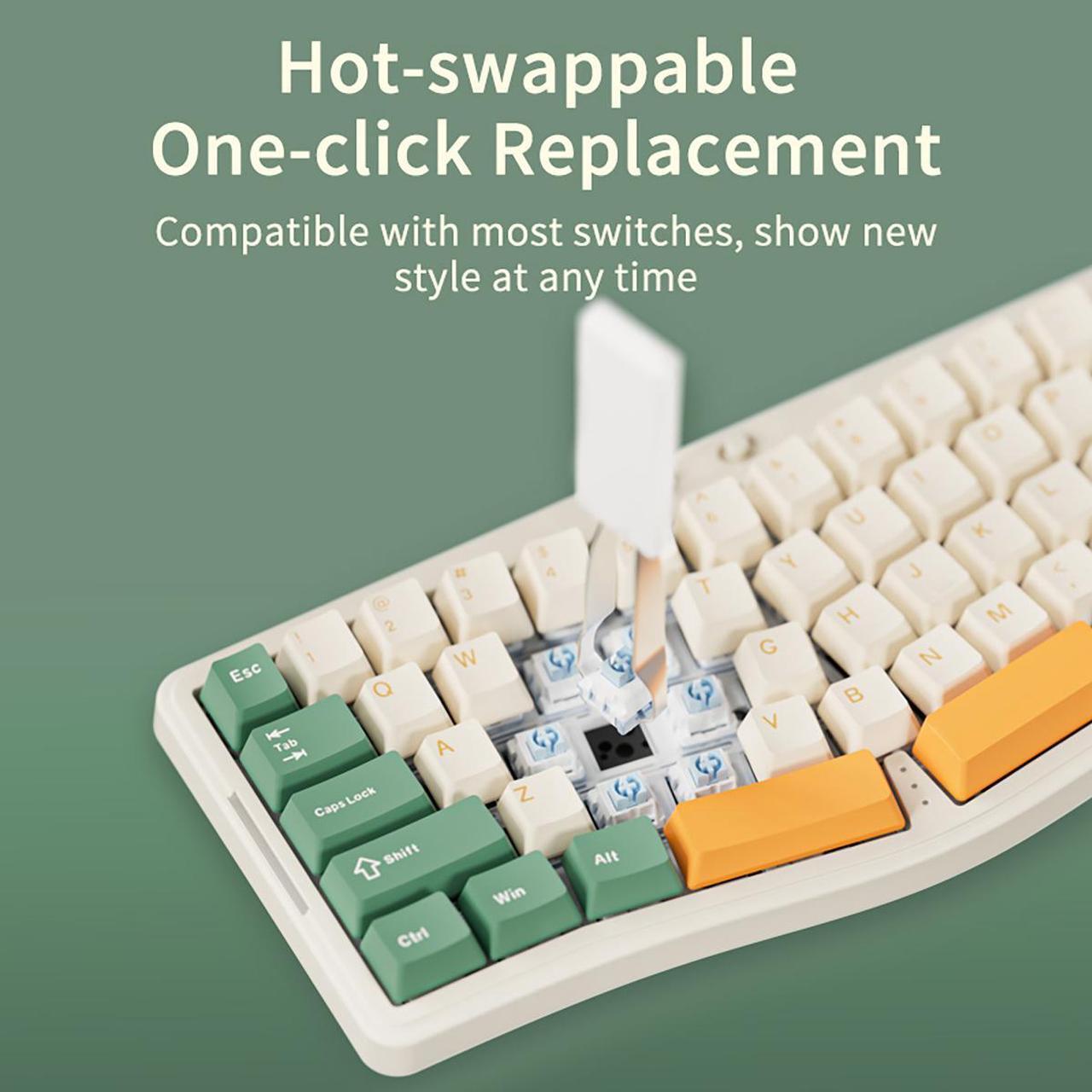 Alt view image 4 of 7 - FirstBlood AKS068 65% Sea Salt Switch Vintage Alice Washer Mount Mechanical Keyboard with Metal Knob, 3000mAH BT/2.4G/Type-C South Facing RGB LED, Programmable VIA Custom Keyboard for Mac Win