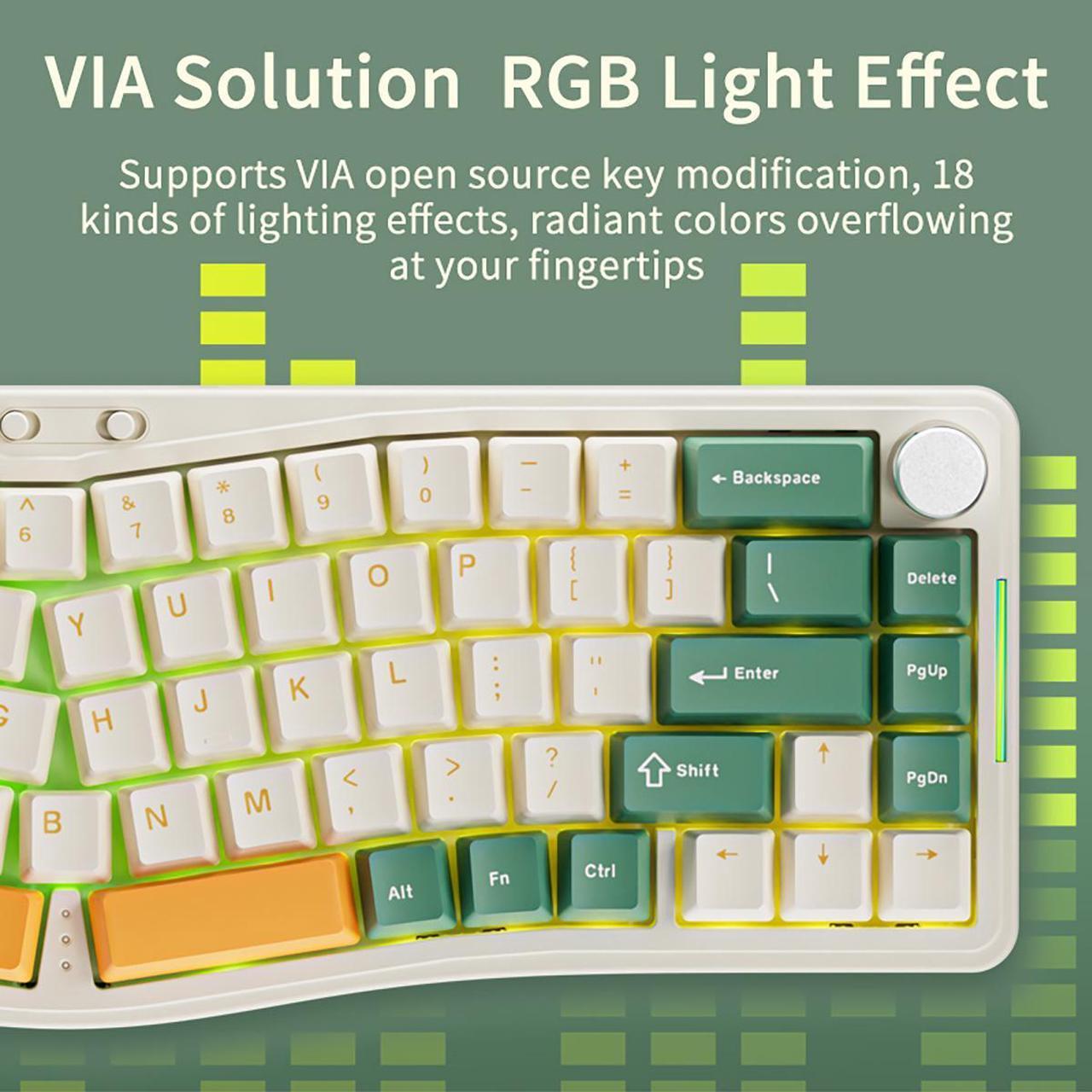 Alt view image 5 of 7 - FirstBlood AKS068 65% Sea Salt Switch Vintage Alice Washer Mount Mechanical Keyboard with Metal Knob, 3000mAH BT/2.4G/Type-C South Facing RGB LED, Programmable VIA Custom Keyboard for Mac Win