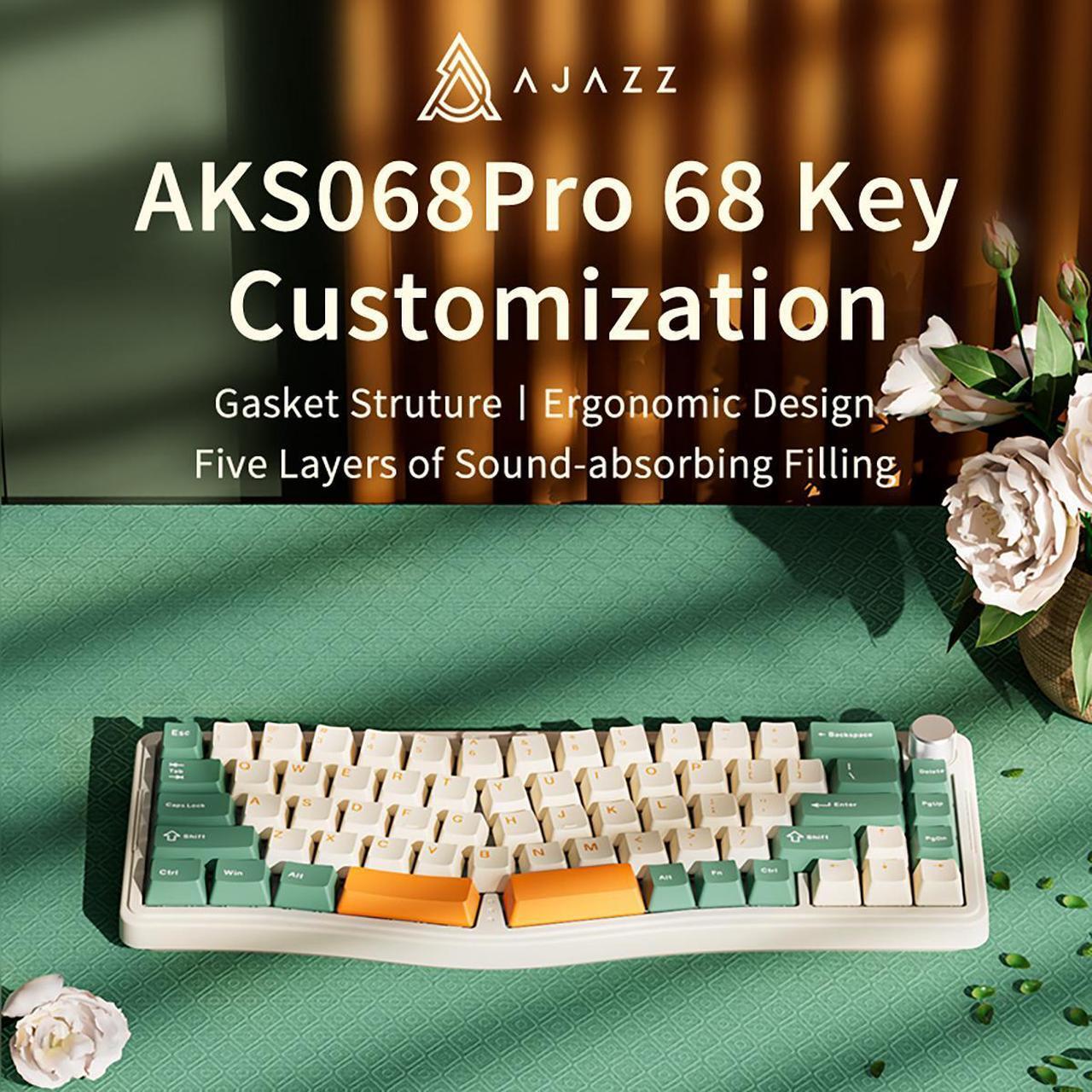 Main image of FirstBlood AKS068 65% Sea Salt Switch Vintage Alice Washer Mount Mechanical Keyboard with Metal Knob, 3000mAH BT/2.4G/Type-C South Facing RGB LED, Programmable VIA Custom Keyboard for Mac Win