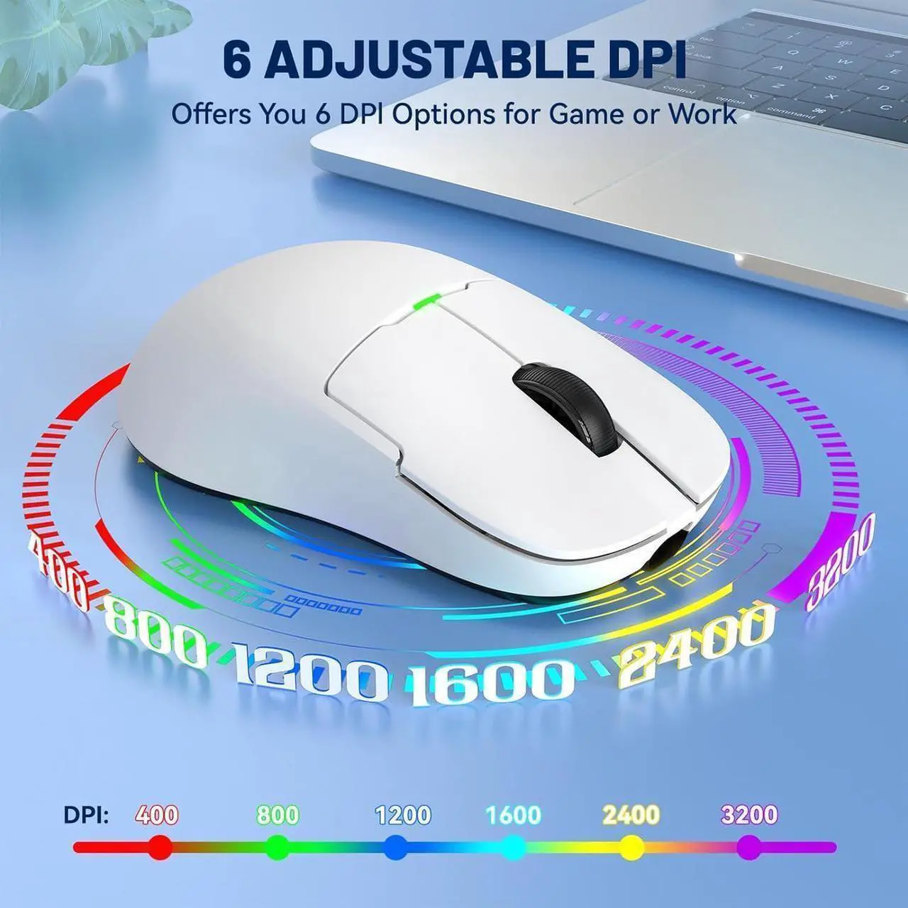 Alt view image 3 of 6 - FirstBlood AJ159, Wireless/Wired 56G Lightweight Gaming Mouse with Magnetic Charging Base, PAW3395 Sensor 26KDPI, 100 Million Clicks, 1Khz Receiver Arctic White
