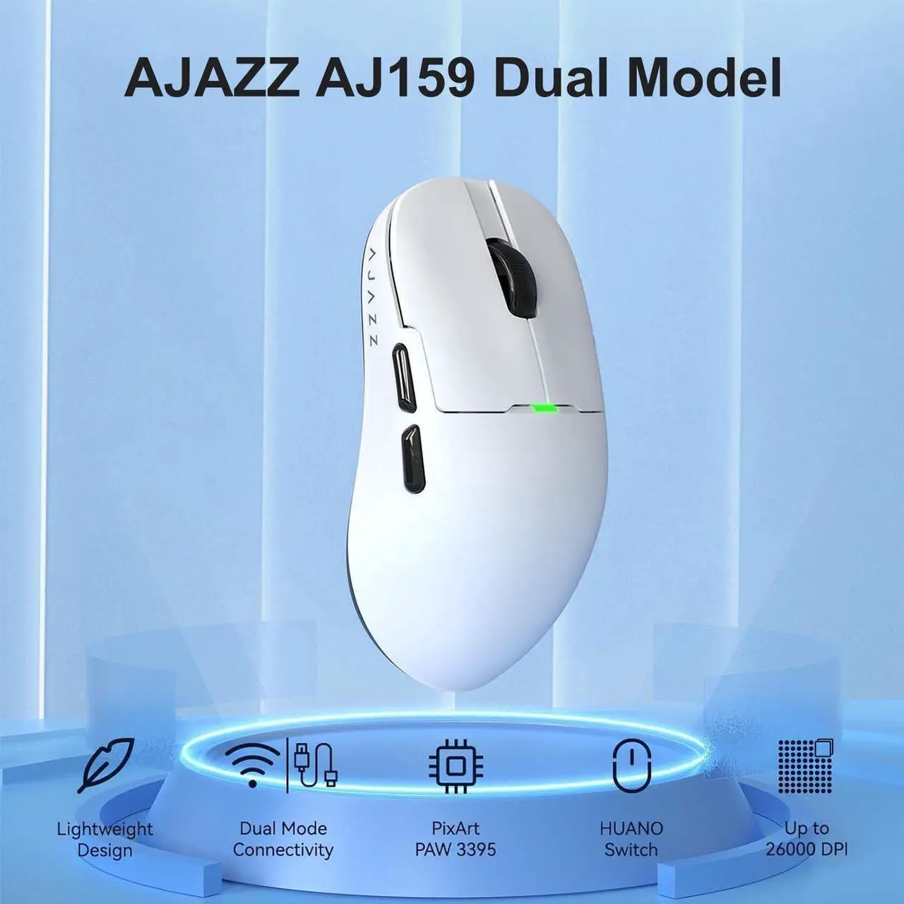 Alt view image 2 of 6 - FirstBlood AJ159, Wireless/Wired 56G Lightweight Gaming Mouse with Magnetic Charging Base, PAW3395 Sensor 26KDPI, 100 Million Clicks, 1Khz Receiver Arctic White