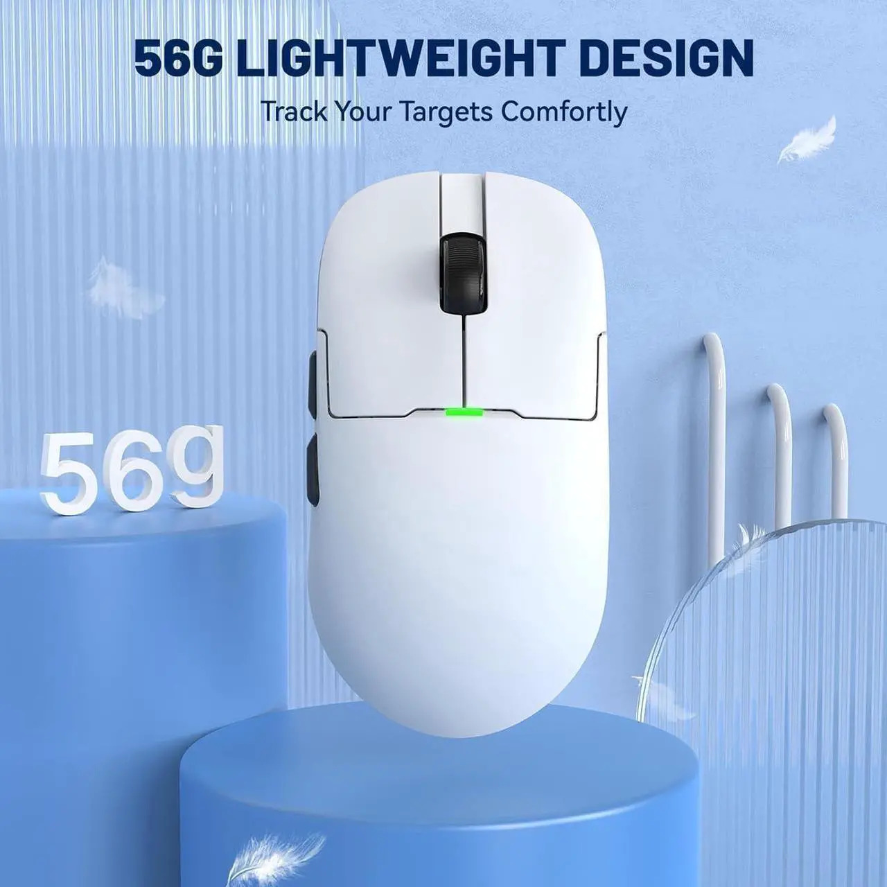 Main image of FirstBlood AJ159, Wireless/Wired 56G Lightweight Gaming Mouse with Magnetic Charging Base, PAW3395 Sensor 26KDPI, 100 Million Clicks, 1Khz Receiver Arctic White