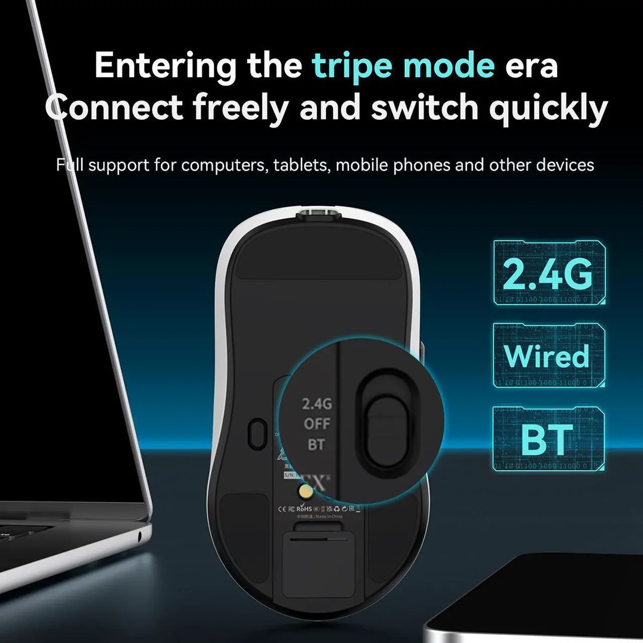 Alt view image 5 of 7 - FIRSTBLOOD x AJAZZ AJ159P MC Magnetic Wireless Mouse Triple Mode Gaming Mouse Ergonomic Lightweight White