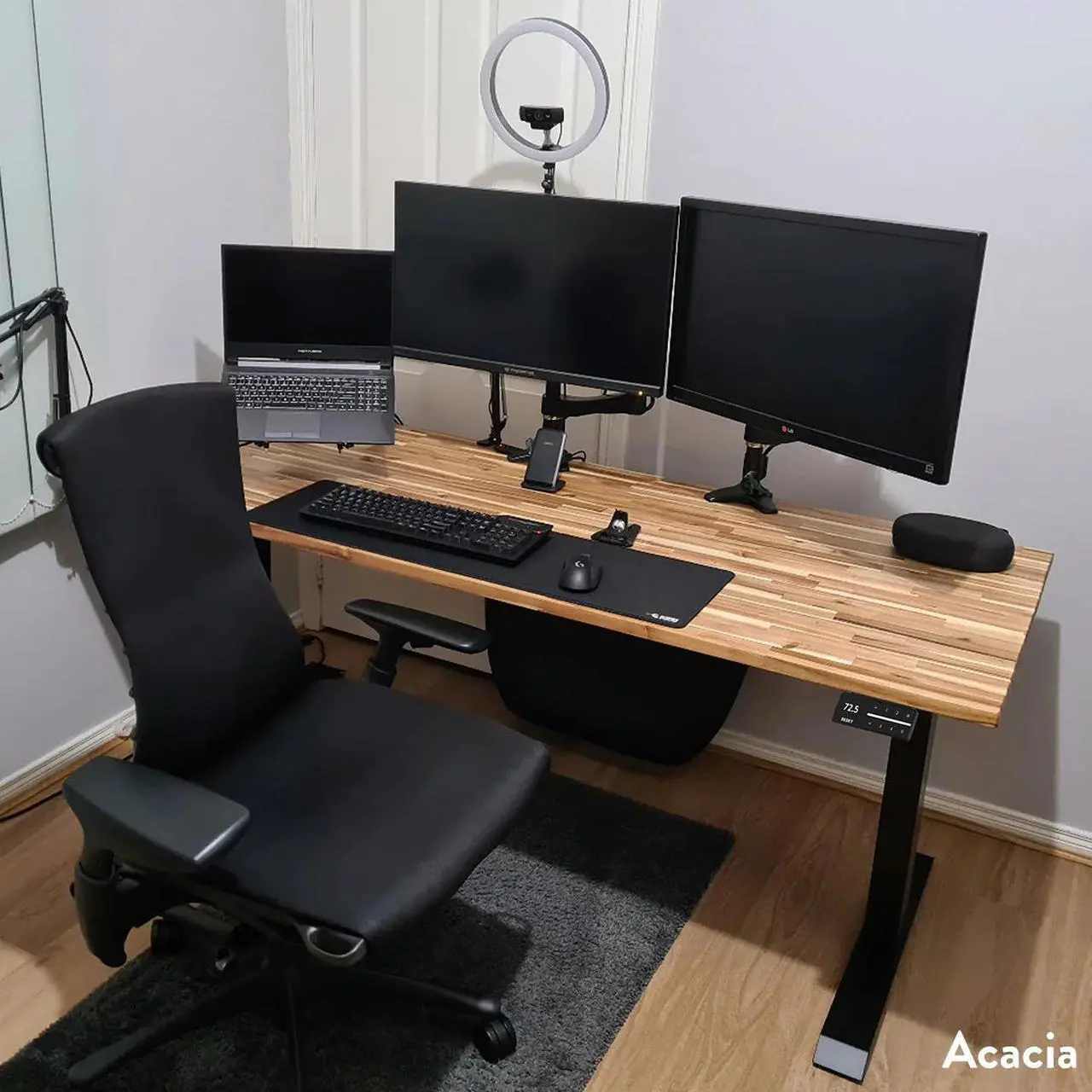 Alt view image 3 of 7 - Desky Dual Softwood Sit Stand Desk - Acacia / 72 x 30 in / Grey