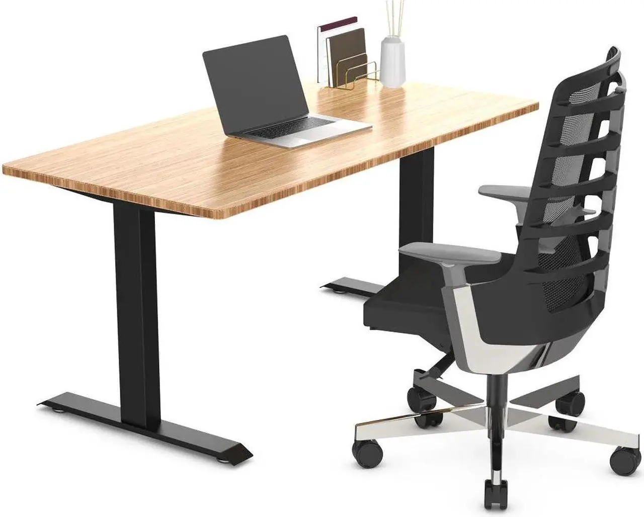 Alt view image 3 of 7 - Desky Zero Bamboo Office Desk - Dark Bamboo / 72 x 30 in / Matte Black