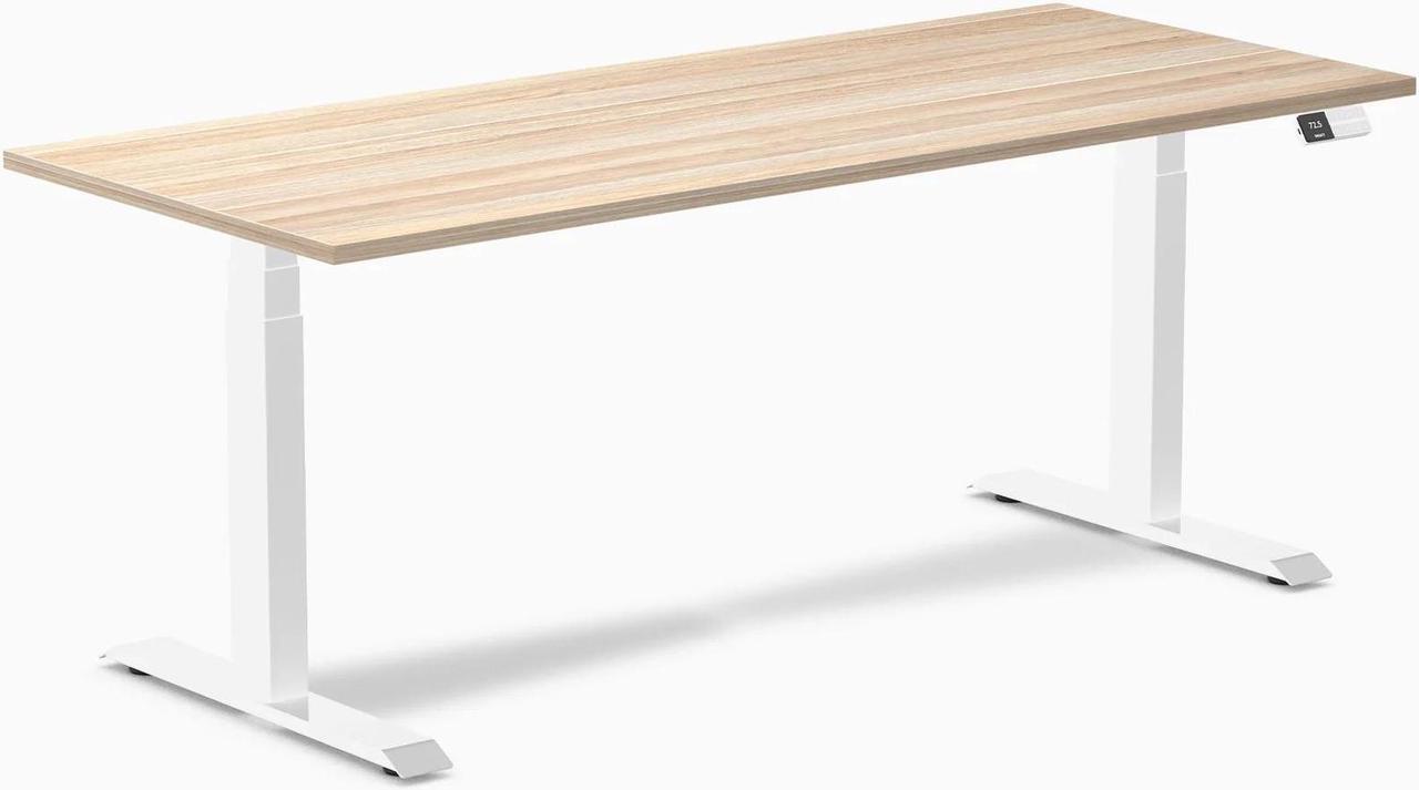 Main image of Desky Dual Laminate Sit Stand Desk - Sublime Teak  / 70.9 x 29.5 in / Space Gray