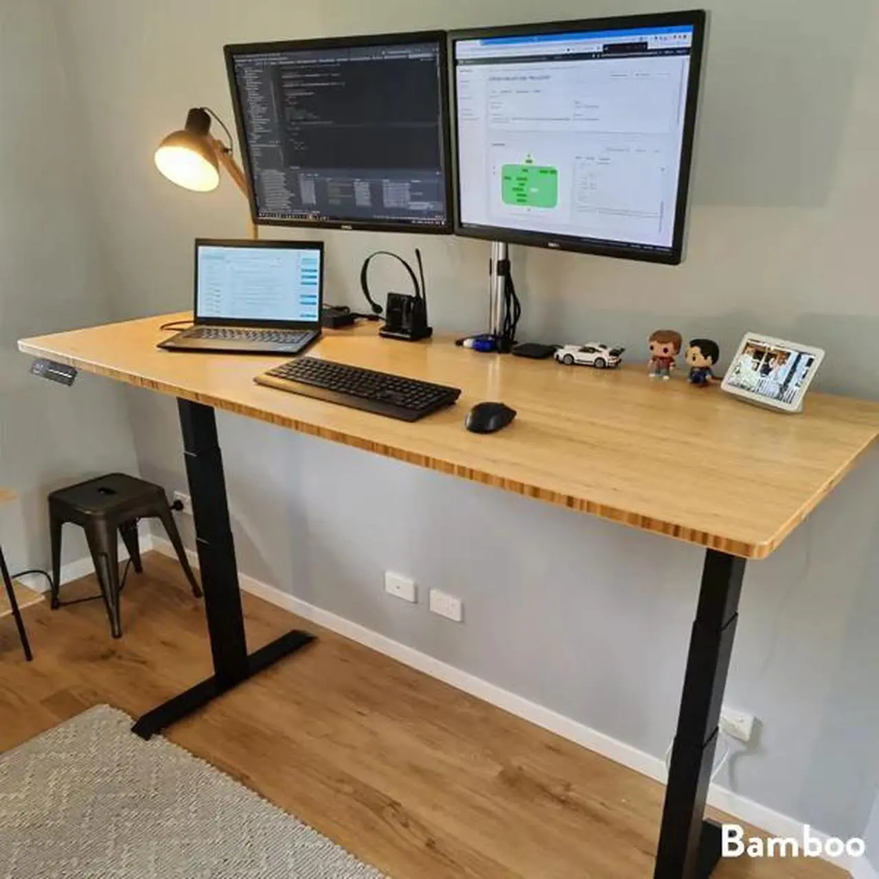 Alt view image 3 of 7 - Desky Dual Bamboo Sit Stand Desk - Bamboo / 72 x 30 in / Grey