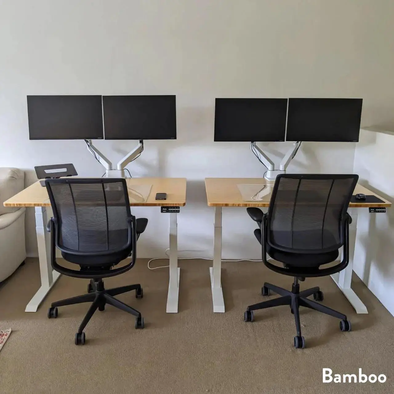 Alt view image 7 of 7 - Desky Dual Bamboo Sit Stand Desk - Bamboo / 72 x 30 in / Grey