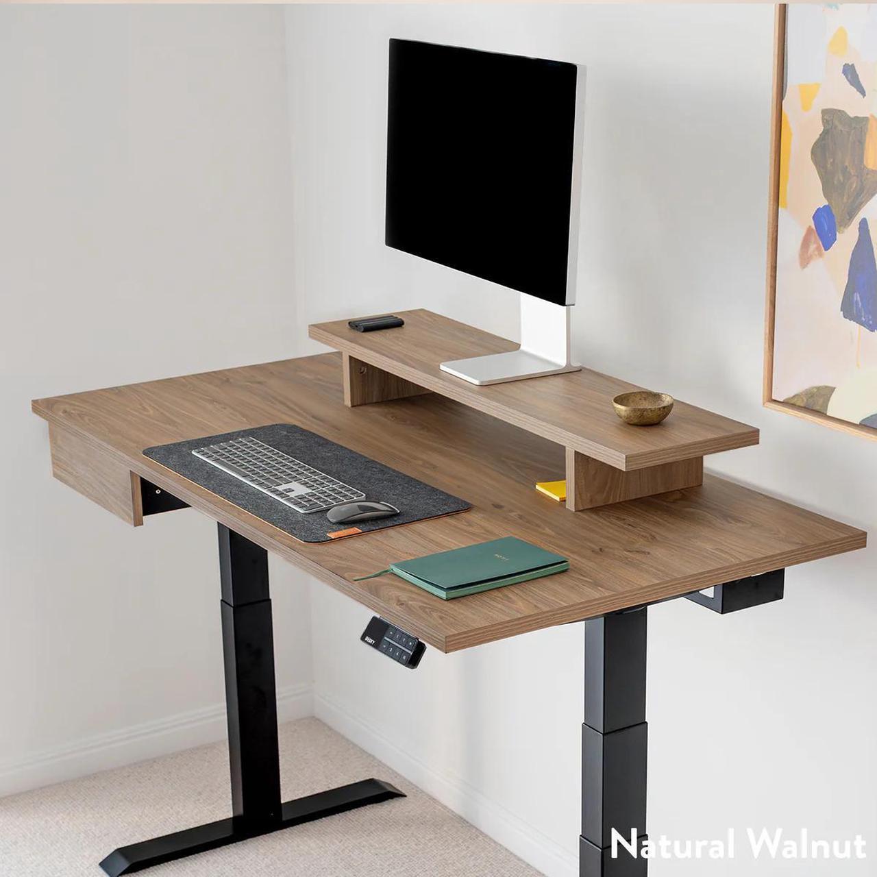 Alt view image 3 of 7 - Desky Dual Laminate Sit Stand Desk - Sublime Teak  / 70.9 x 29.5 in / Space Gray