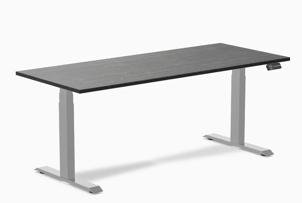 Main image of Desky Dual Bamboo Sit Stand Desk - Dark Bamboo / 72 x 30 in / Grey