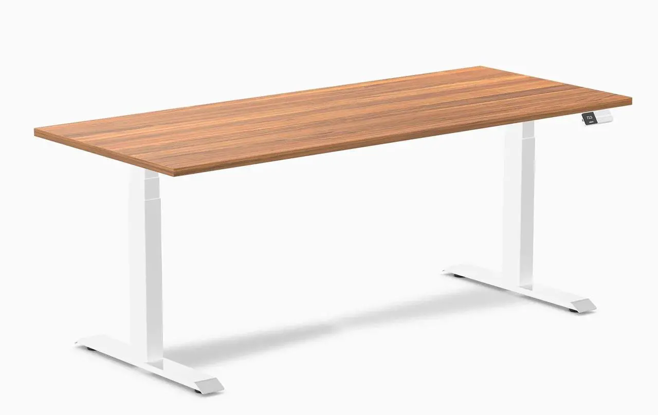 Main image of Desky Dual Laminate Sit Stand Desk - Prime Oak  / 70.9 x 29.5 in / White