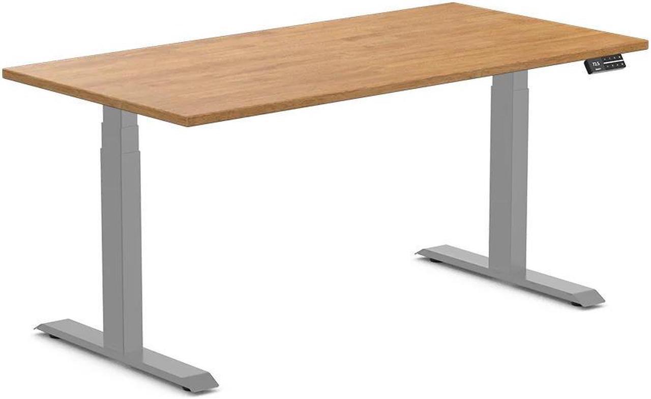 Desky Dual Rubberwood Sit Stand Desk - Light Oak / 60 x 30 inches / Grey