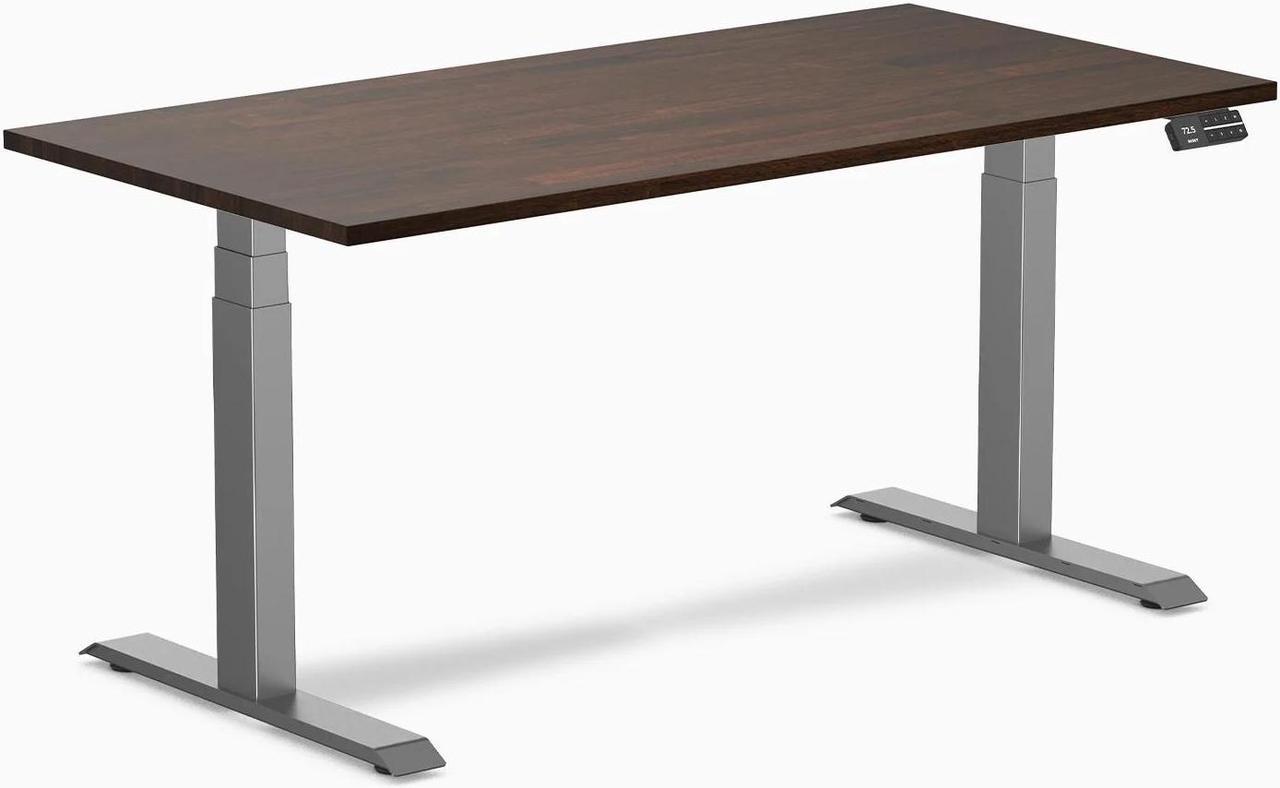 Desky Dual Rubberwood Sit Stand Desk - Dark Walnut / 60 x 30 inches / Space Grey