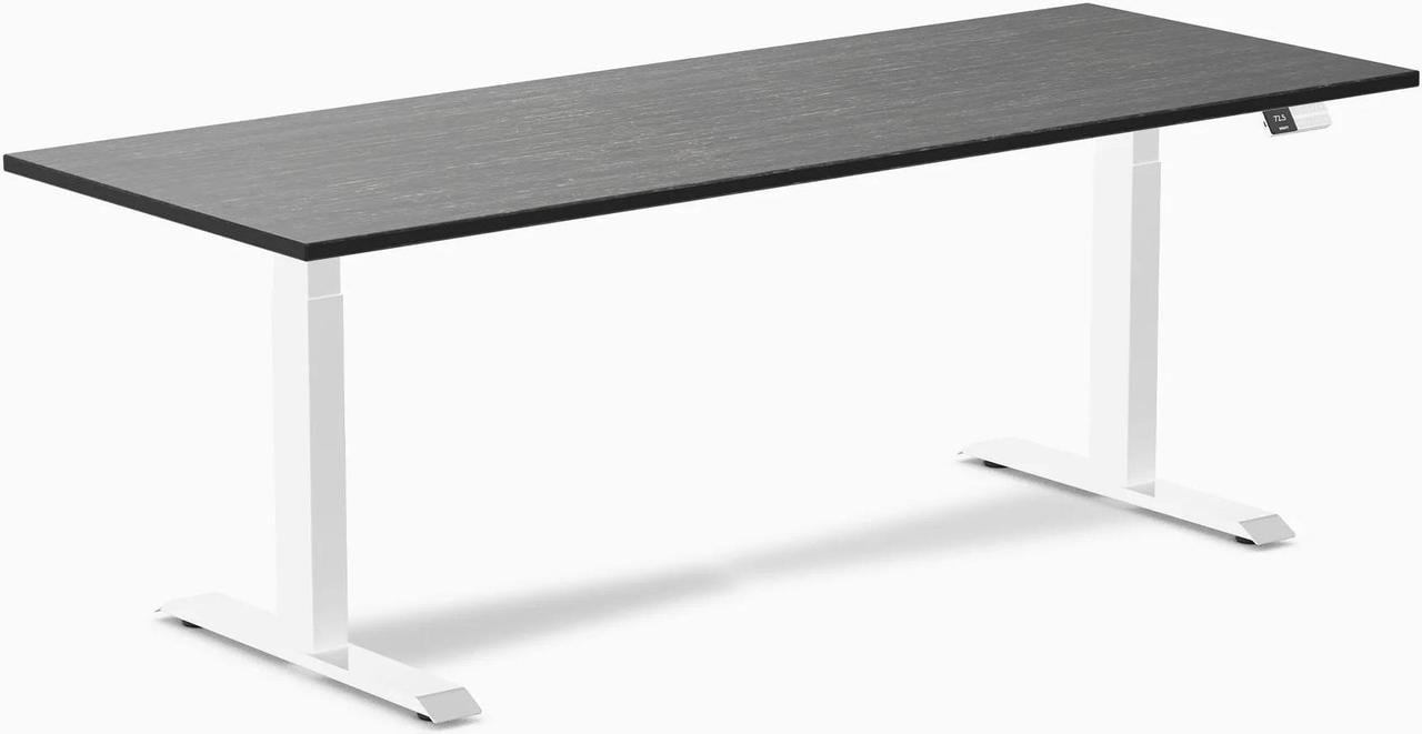 Desky Dual Bamboo Sit Stand Desk - Dark Bamboo / 80 x 30 inches / White