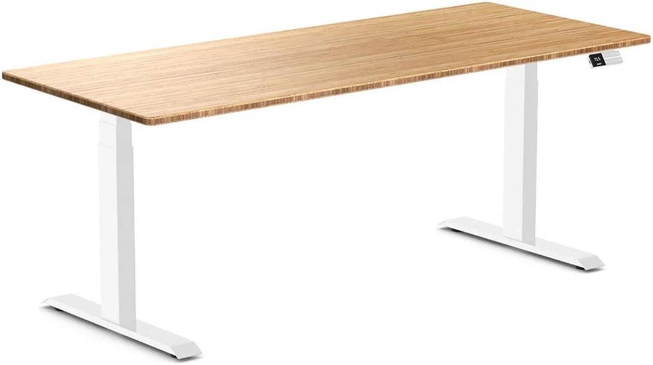 Desky Dual Bamboo Sit Stand Desk - Bamboo / 72 x 30 inches / White