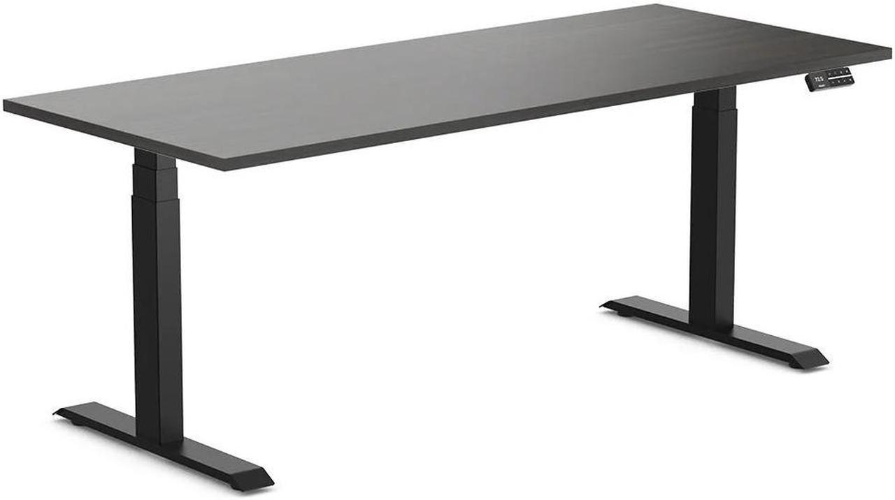 Desky Dual Laminate Sit Stand Desk - Burnished Wood / 70.9 x 29.5 inches / Matte Black