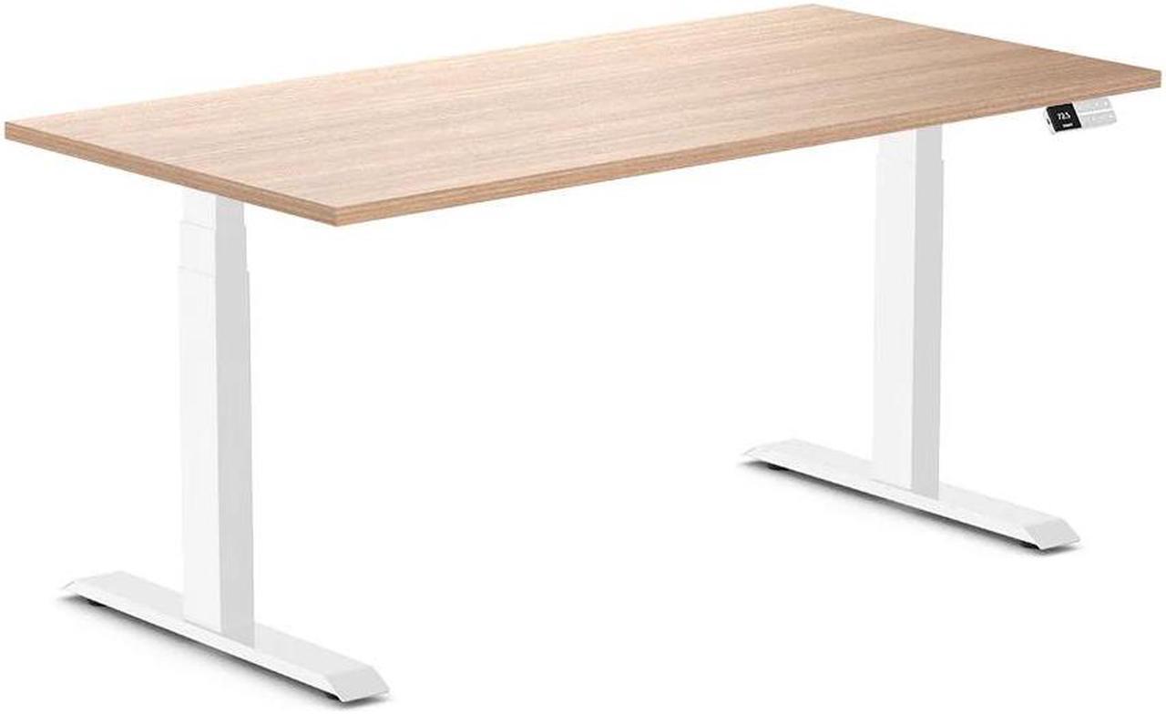 Desky Dual Laminate Sit Stand Desk - Sublime Teak / 59.1 x 29.5 inches / White