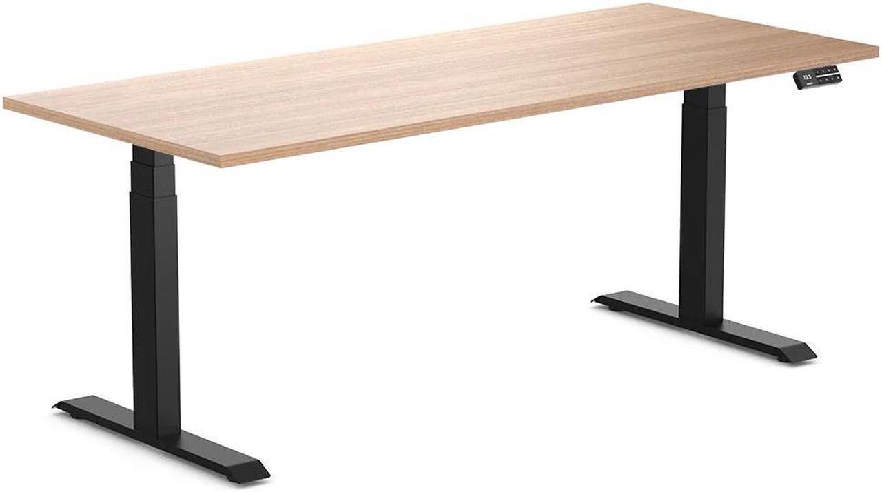 Desky Dual Laminate Sit Stand Desk - Sublime Teak / 70.9 x 29.5 inches / Matte Black