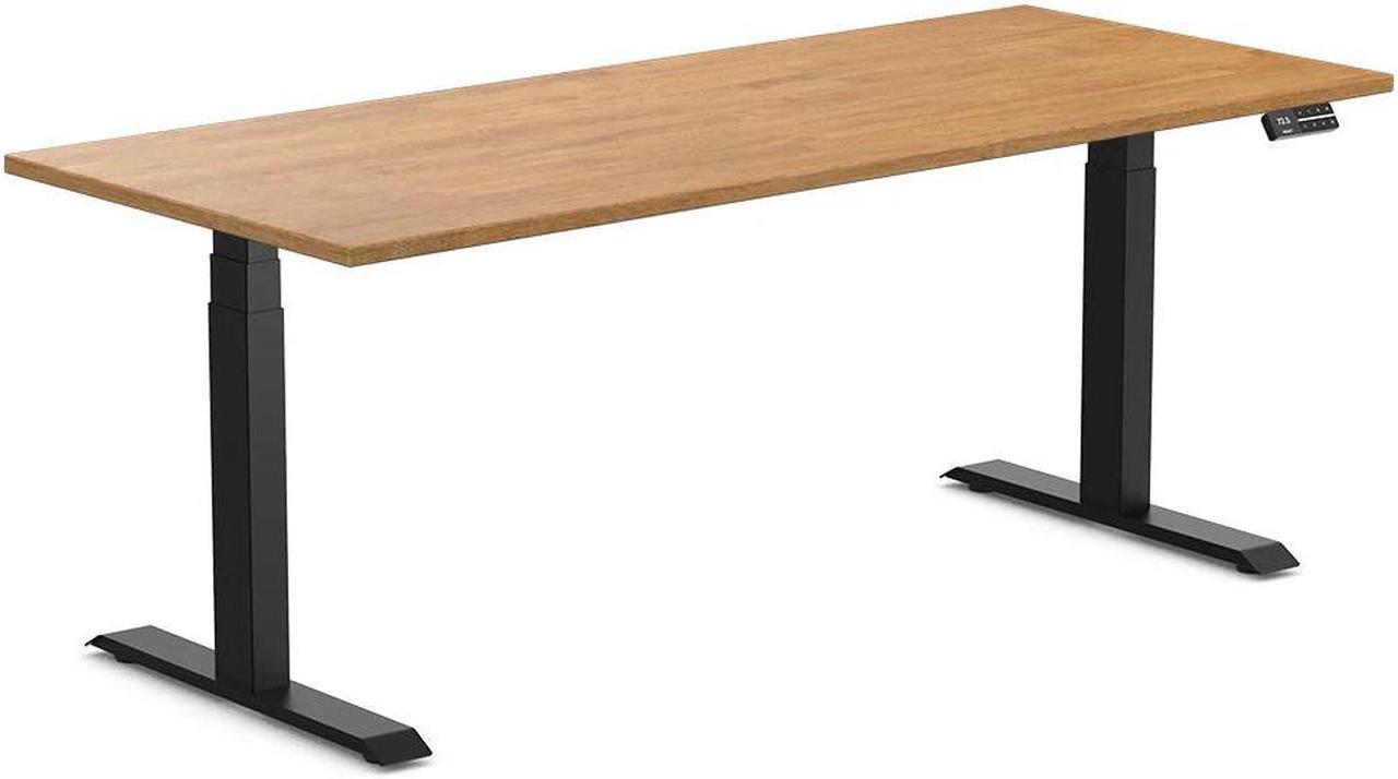 Desky Dual Rubberwood Sit Stand Desk - Light Oak / 72 x 30 inches / Matte Black