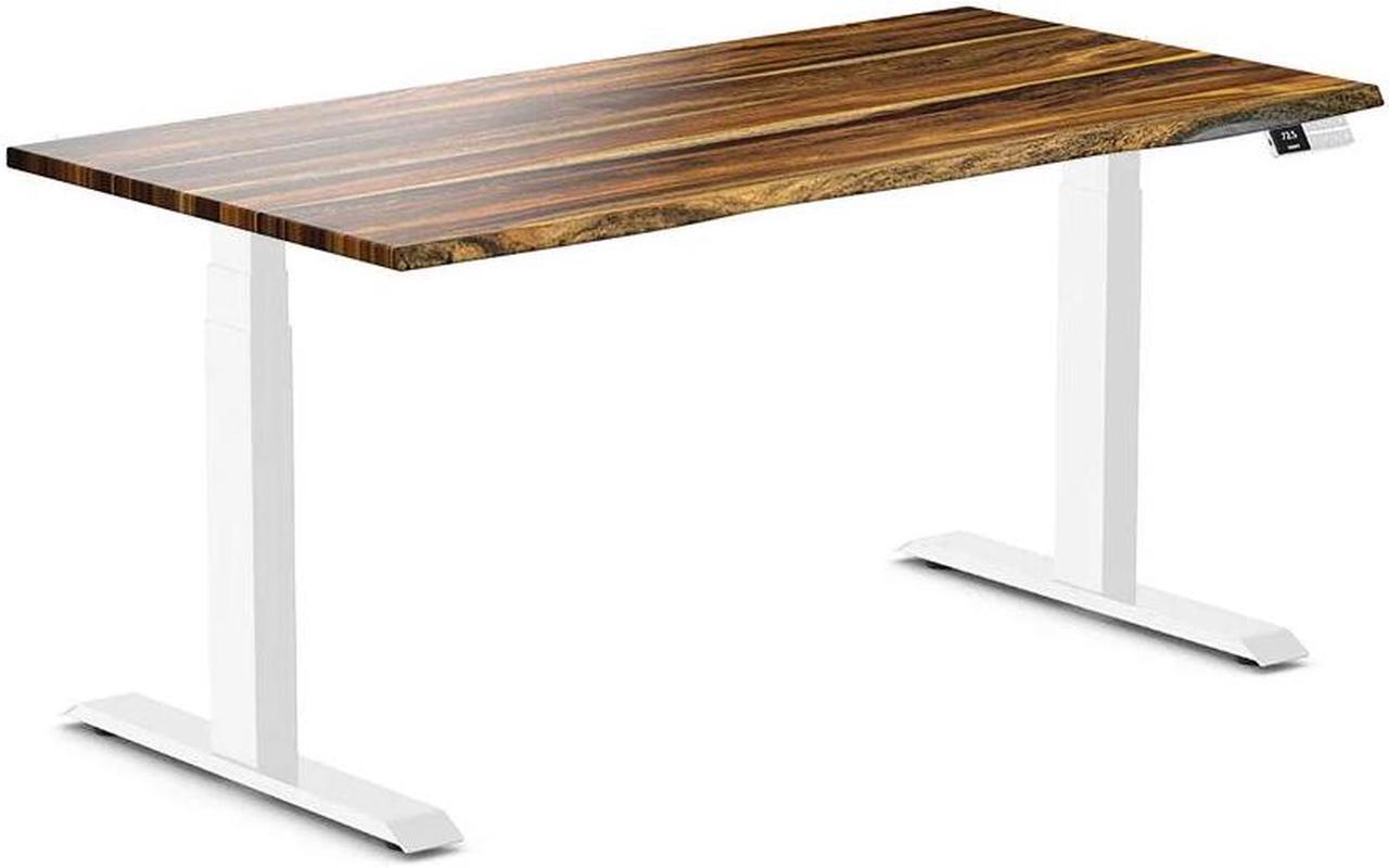 Desky Dual Hardwood Sit Stand Desk - Pheasantwood / 60 x 30 inches / White