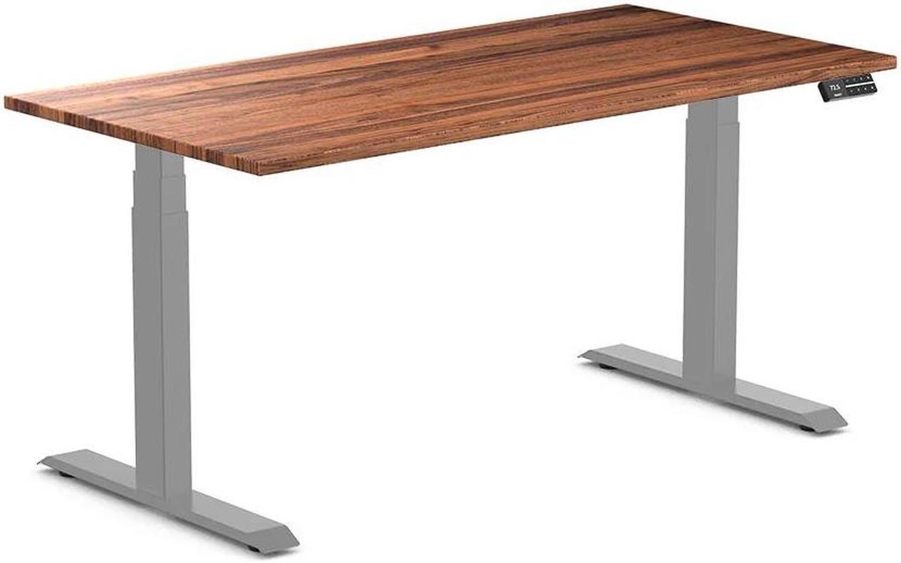 Desky Dual Hardwood Sit Stand Desk - Walnut / 60 x 30 inches / Grey