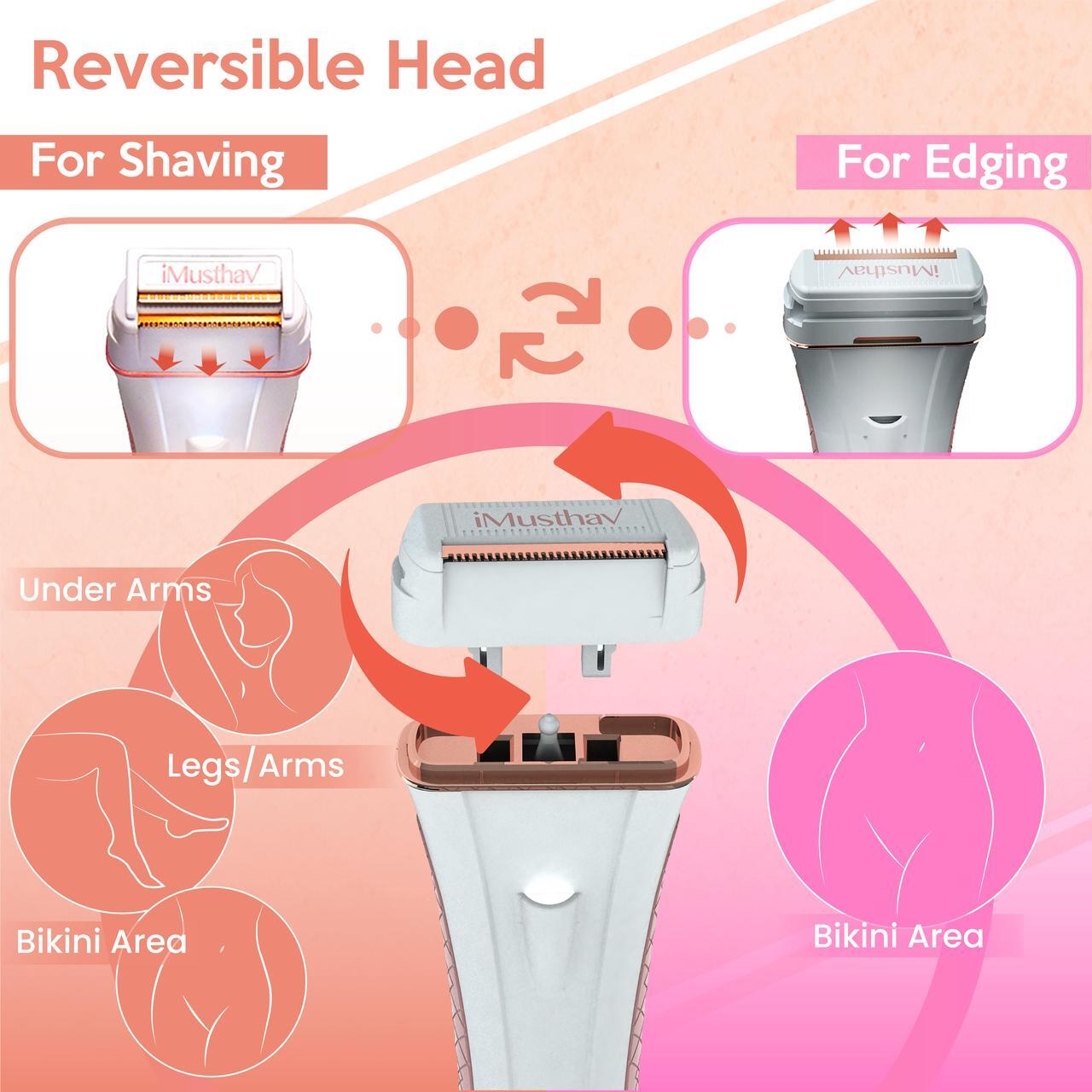 Alt view image 3 of 4 - iMusthav DermaRazor Rechargeable Body Hair Remover,Bikini Trimmer for women.Removes unwanted hair stubble & pubic hair.Trim in one go perfectly silky smooth skin. 18K Gold plated hypoallergic blades