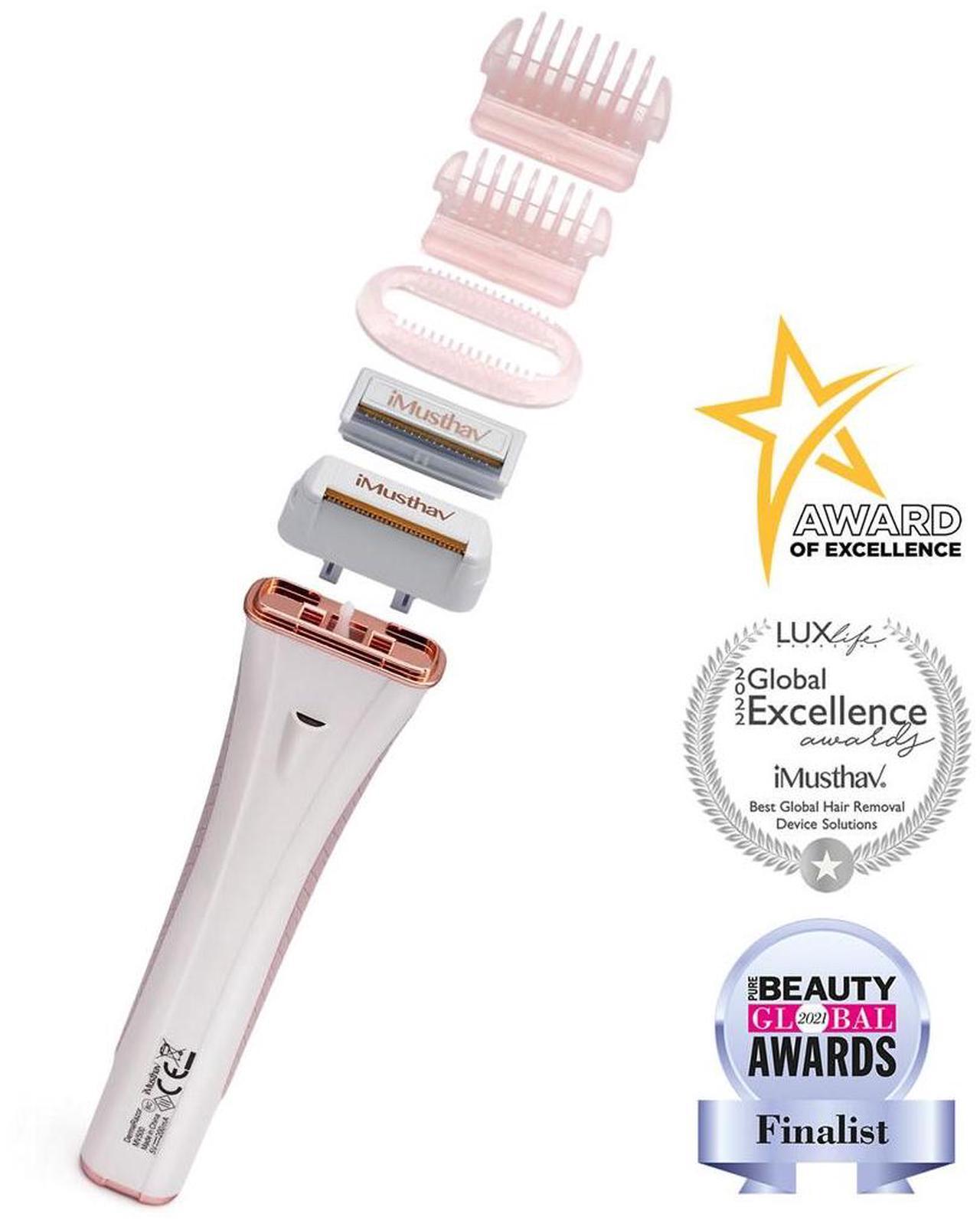 Alt view image 4 of 4 - iMusthav DermaRazor Rechargeable Body Hair Remover,Bikini Trimmer for women.Removes unwanted hair stubble & pubic hair.Trim in one go perfectly silky smooth skin. 18K Gold plated hypoallergic blades