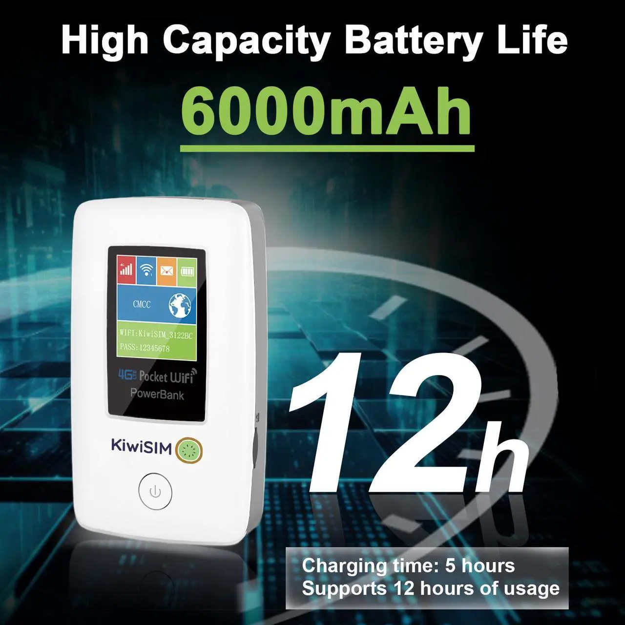 Alt view image 4 of 7 - KIWISIM All-round Travel Companion: 4G LTE Mobile WiFi Hotspot with 6000mAh Battery, It's Not Only an Internet Access Device but Also an Emergency Power Bank, and Comes with a 1GB Data SIM Card!