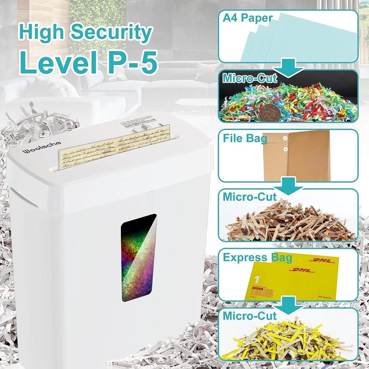 Alt view image 5 of 5 - Woolsche Paper Shredder, P-5 Security Level, 5-Sheet Micro Cut with 3.43-Gallon Basket, Durable & Fast with Jam Proof System, Paper Shredder for Home Office (ETL)