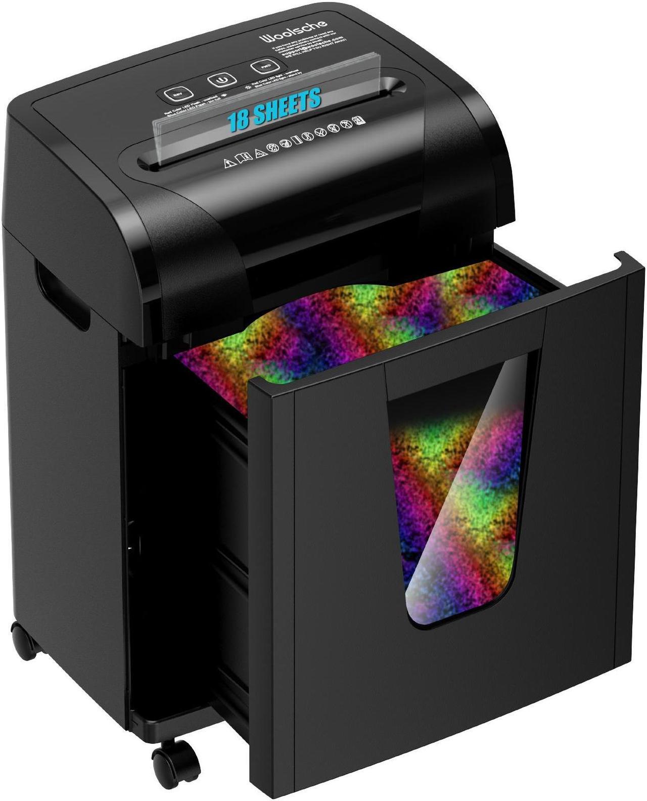 Main image of Woolsche Paper Shredder, 18-Sheet Cross Cut with 5.28-Gallon Pull Out Bin, P-4 Security Level, Shred Paper and Credit Card and CD, Durable&Fast with Auto Jam Proof System Shredder for Office