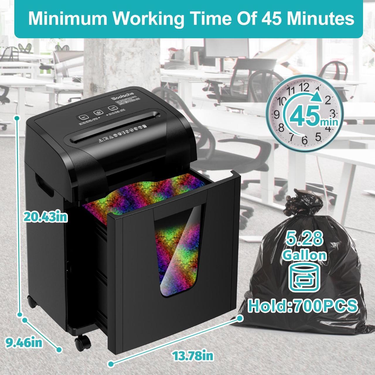 Alt view image 3 of 7 - Woolsche Paper Shredder, 18-Sheet Cross Cut with 5.28-Gallon Pull Out Bin, P-4 Security Level, Shred Paper and Credit Card and CD, Durable&Fast with Auto Jam Proof System Shredder for Office