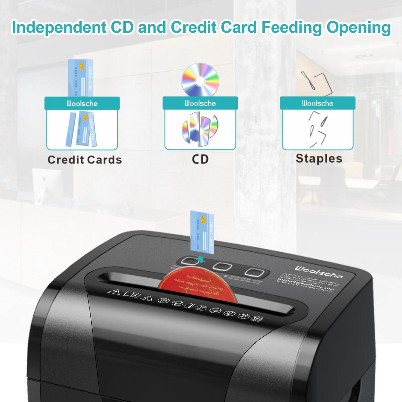 Alt view image 6 of 7 - Woolsche Paper Shredder, 18-Sheet Cross Cut with 5.28-Gallon Pull Out Bin, P-4 Security Level, Shred Paper and Credit Card and CD, Durable&Fast with Auto Jam Proof System Shredder for Office