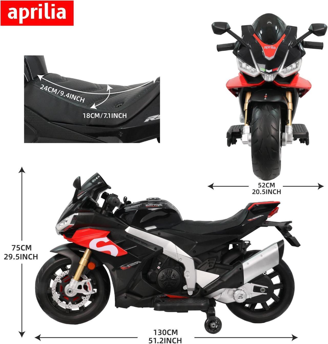 Alt view image 7 of 7 - TCARAIWEN Aprilia Licensed 24V Kids Electric Motorcycle 6mph Dirt Bike Ride on Motorbike LED Lights Bluetooth Music