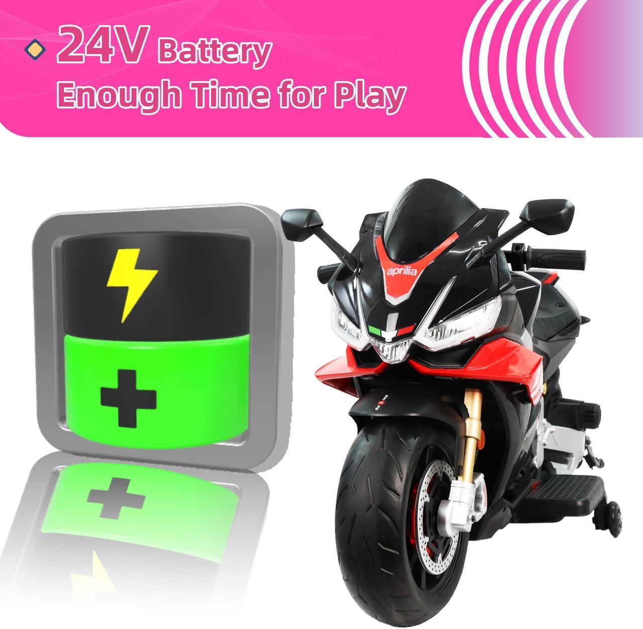 Alt view image 4 of 7 - TCARAIWEN Aprilia Licensed 24V Kids Electric Motorcycle 6mph Dirt Bike Ride on Motorbike LED Lights Bluetooth Music