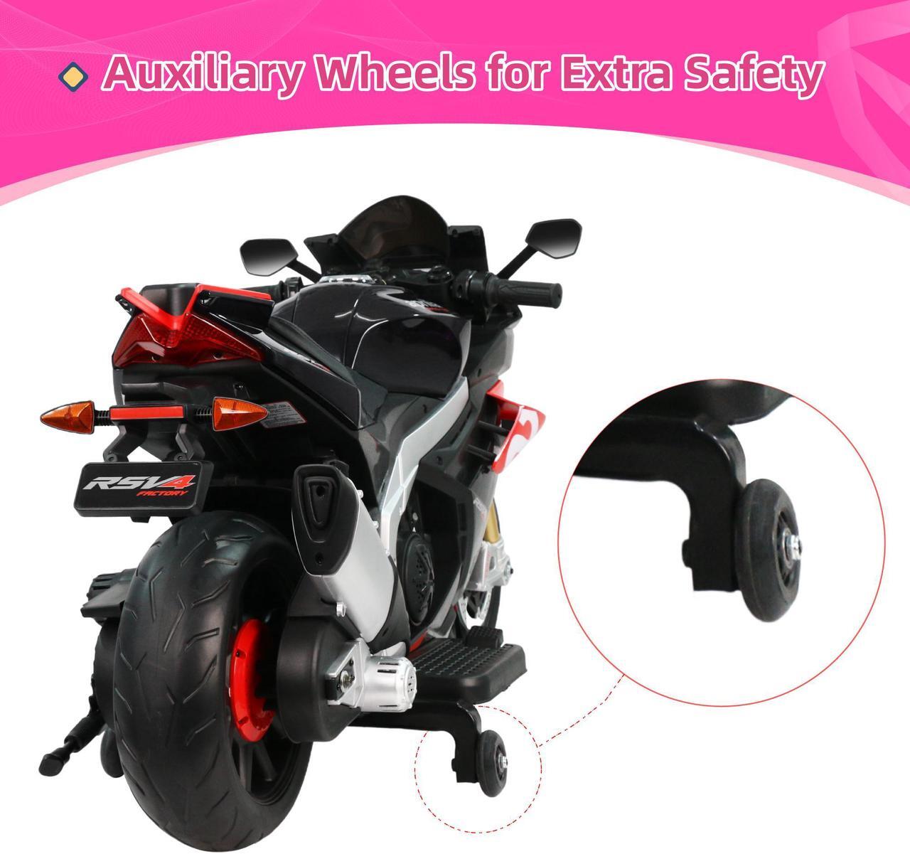 Alt view image 6 of 7 - TCARAIWEN Aprilia Licensed 24V Kids Electric Motorcycle 6mph Dirt Bike Ride on Motorbike LED Lights Bluetooth Music