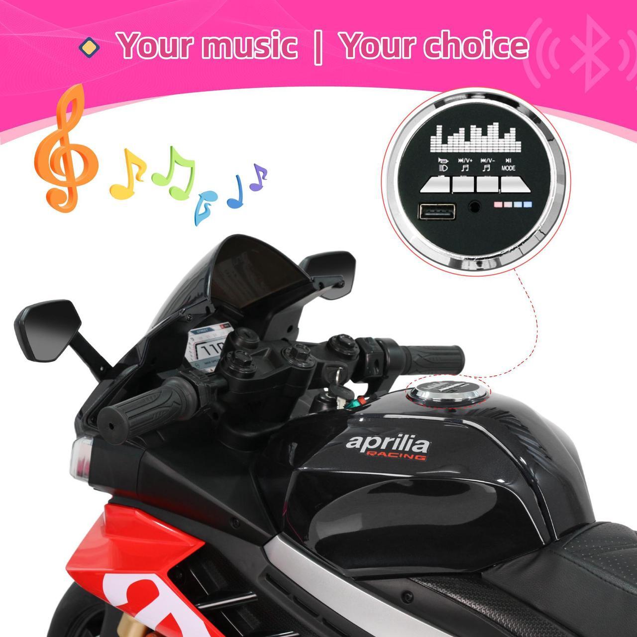 Alt view image 3 of 7 - TCARAIWEN Aprilia Licensed 24V Kids Electric Motorcycle 6mph Dirt Bike Ride on Motorbike LED Lights Bluetooth Music
