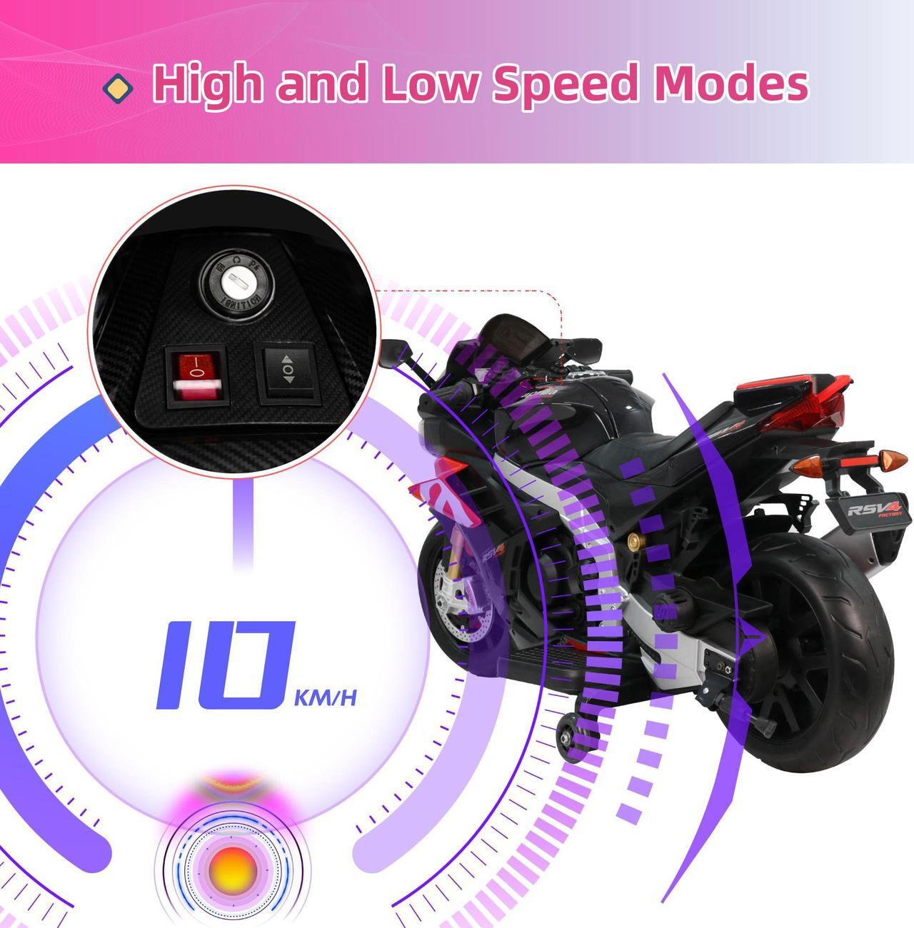 Alt view image 2 of 7 - TCARAIWEN Aprilia Licensed 24V Kids Electric Motorcycle 6mph Dirt Bike Ride on Motorbike LED Lights Bluetooth Music
