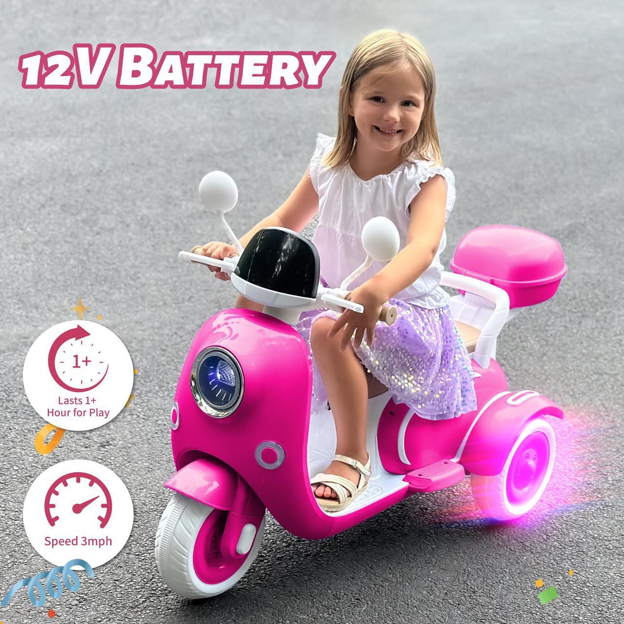 Alt view image 2 of 6 - TCARAIWEN 12V Kids Ride On Motorcycle Girl Moped Battery Electric Motorbike with Bluetooth Music LED Lights Rose Red