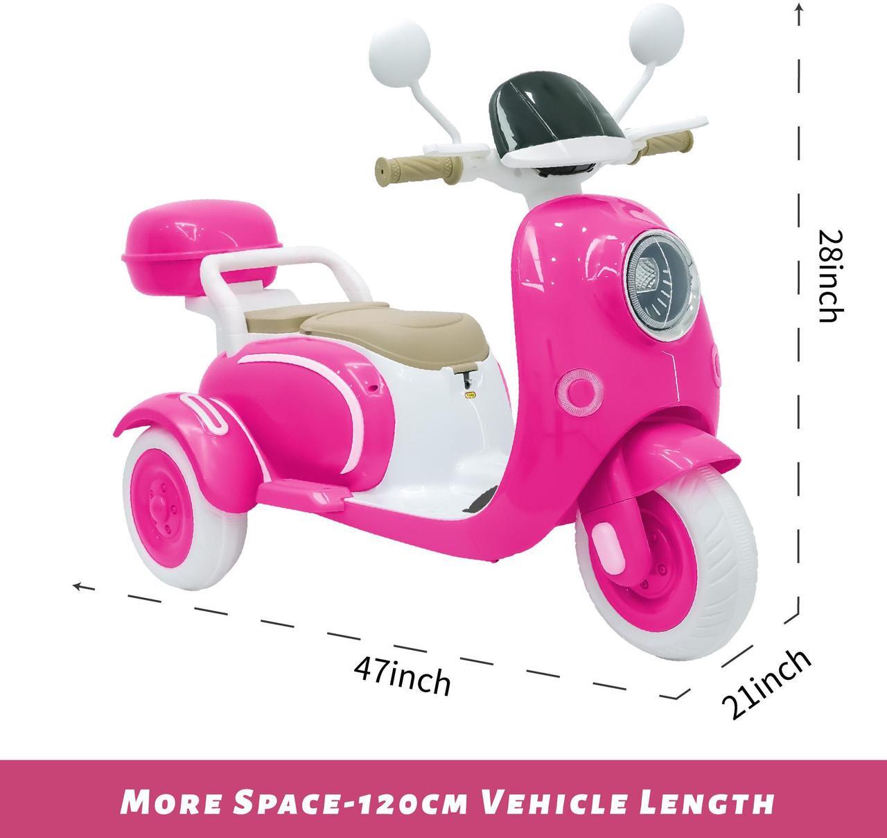 Alt view image 6 of 6 - TCARAIWEN 12V Kids Ride On Motorcycle Girl Moped Battery Electric Motorbike with Bluetooth Music LED Lights Rose Red