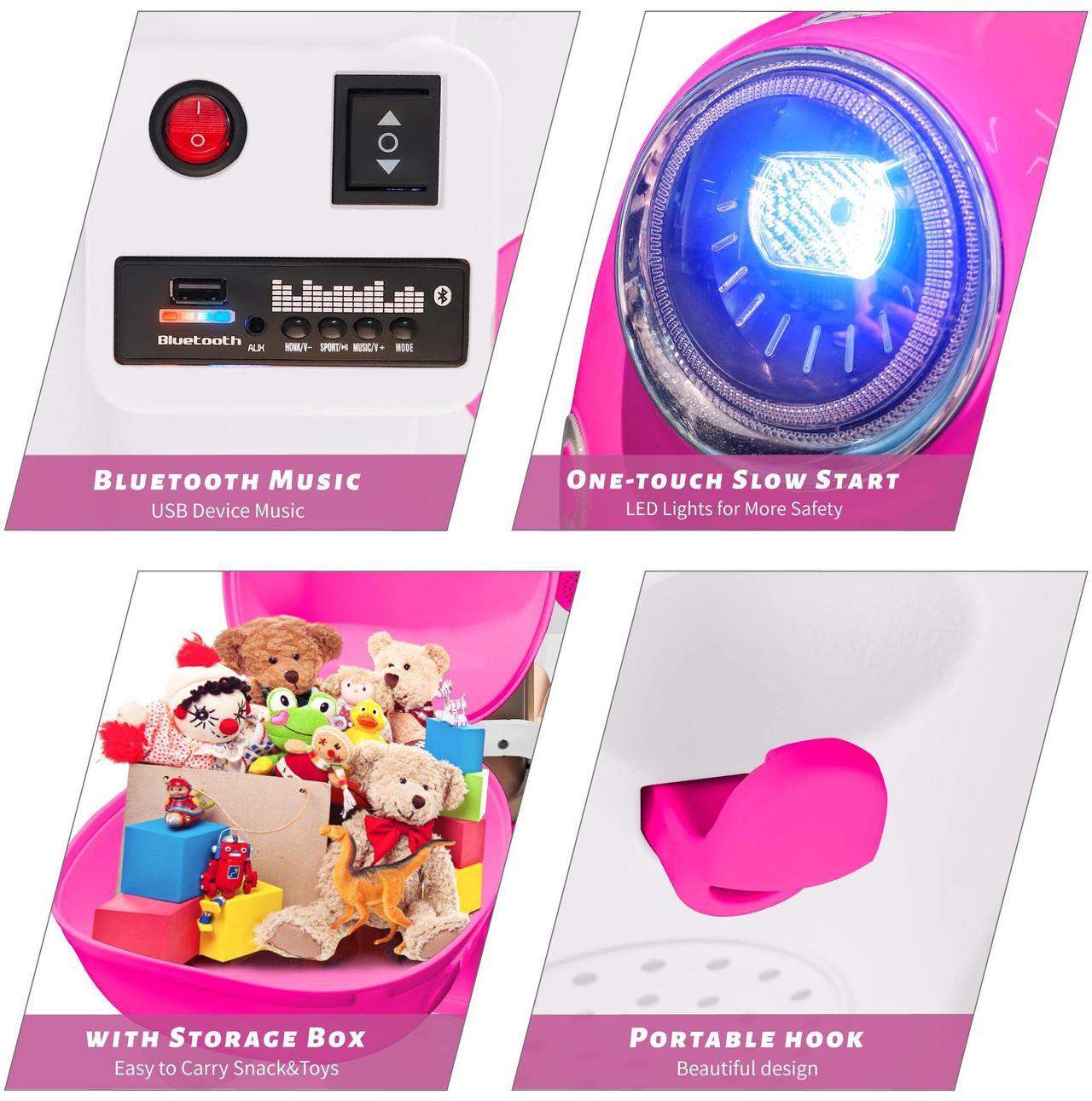 Alt view image 5 of 6 - TCARAIWEN 12V Kids Ride On Motorcycle Girl Moped Battery Electric Motorbike with Bluetooth Music LED Lights Rose Red