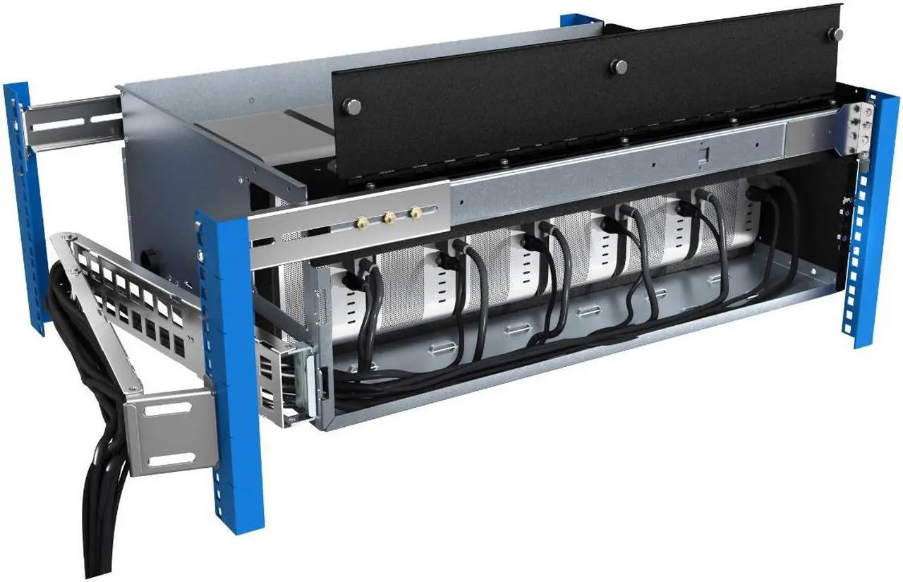 Alt view image 6 of 7 - RackSolutions 5U HyperShelf for 6 Apple Mac Studio, Rack Mount Shelf with Airflow Management and Cable Management Arm, 26"-29.5" Depth Range