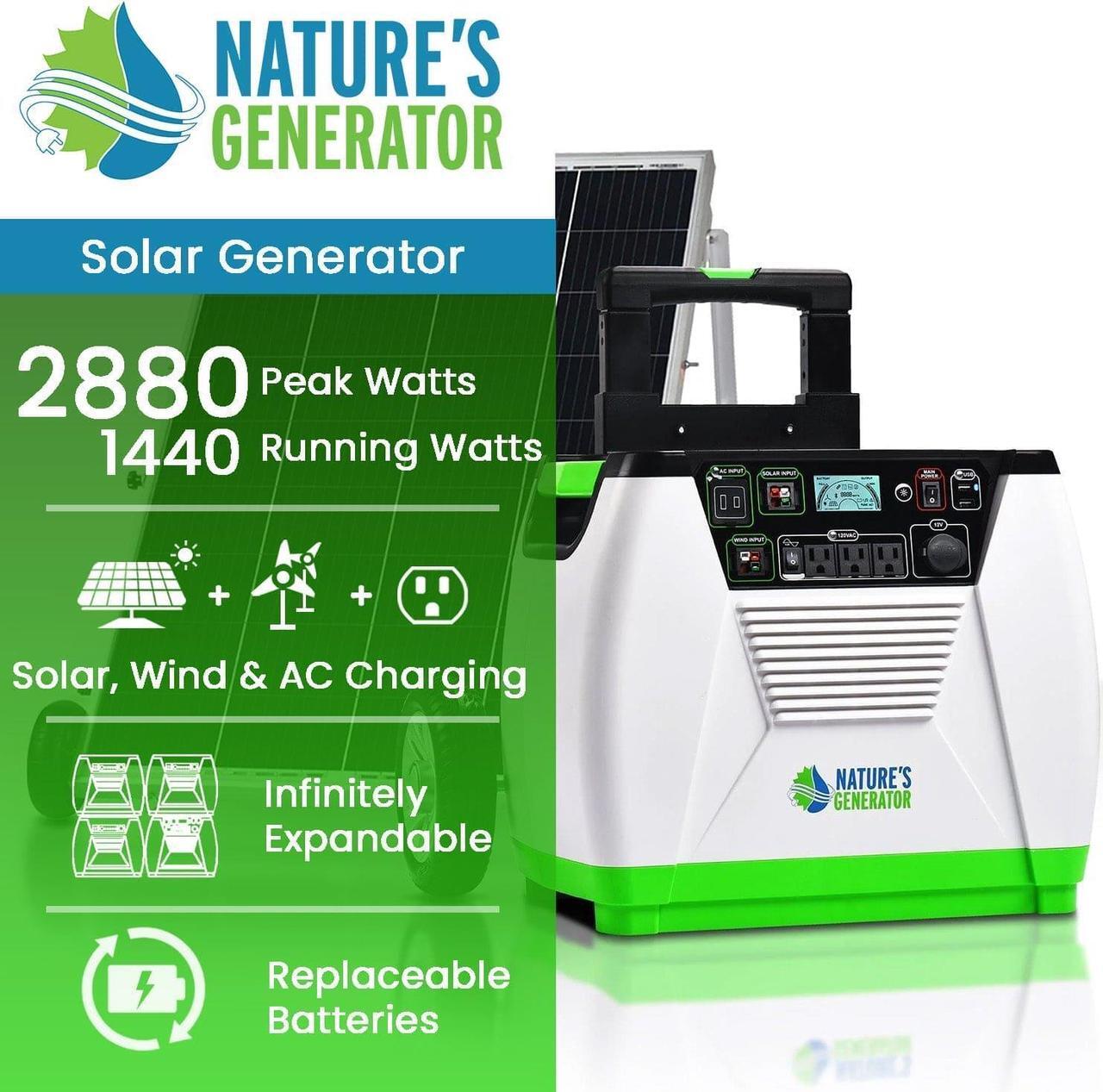 Alt view image 2 of 6 - NATURES GENERATOR  1800W Gold System: Solar & Wind Powered Off-Grid Portable Generator + 100W Solar Panel