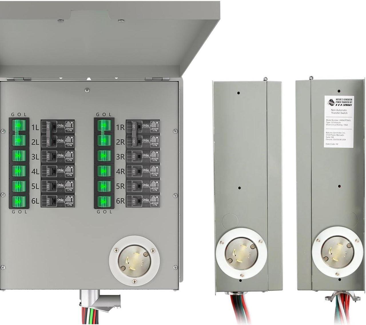 Alt view image 6 of 6 - Nature's Generator Transfer Switch12-Circuits 120/240V 30A Non-automatic Power Transfer Kit