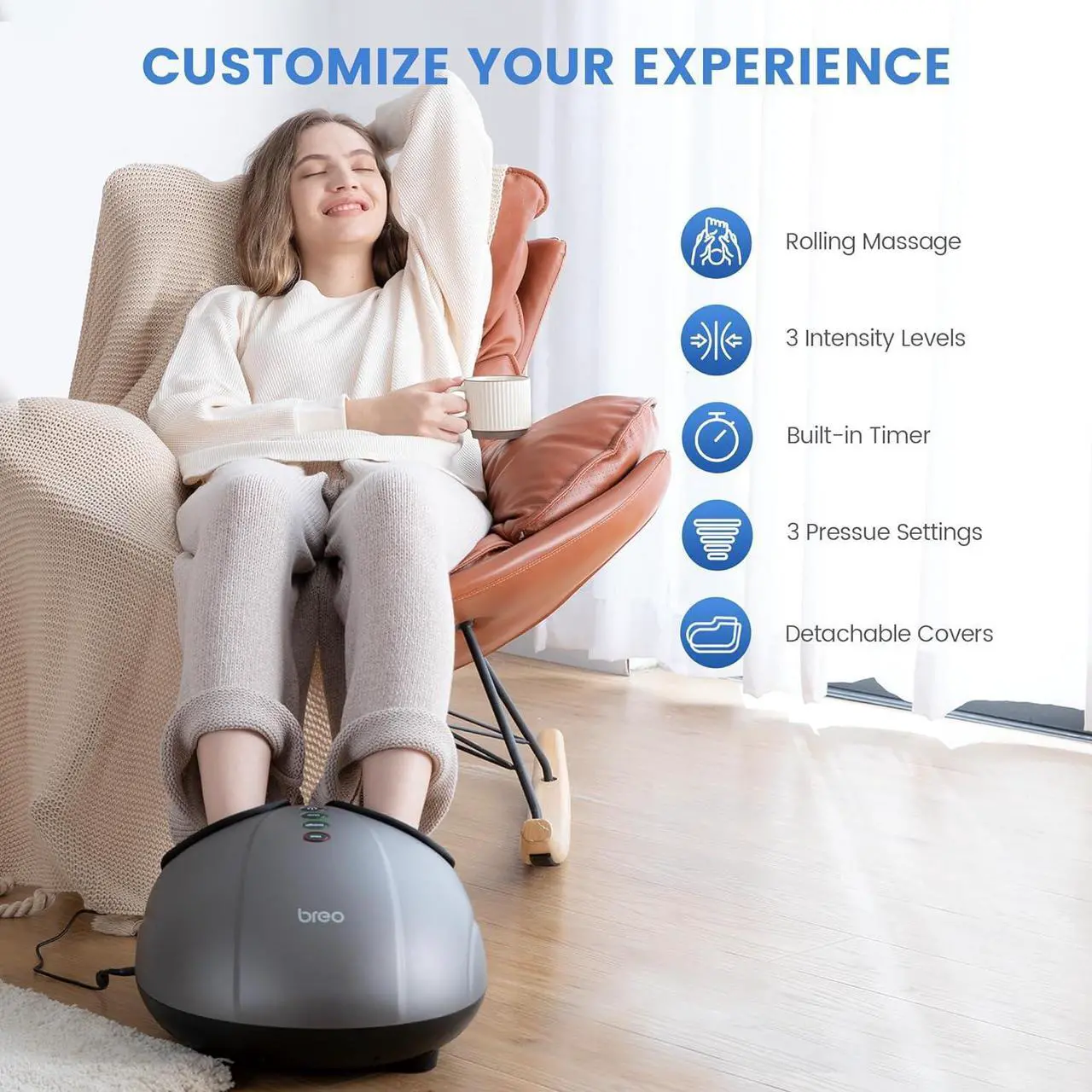 Alt view image 2 of 6 - Breo Foot Massager with Heat, Deep Tissue Kneading, Shiatsu Massage Machine for Relax, Relieve Foot Pain, Plantar Fasciitis, Fits Feet Up to Men Size 12, Mother's Day Gift